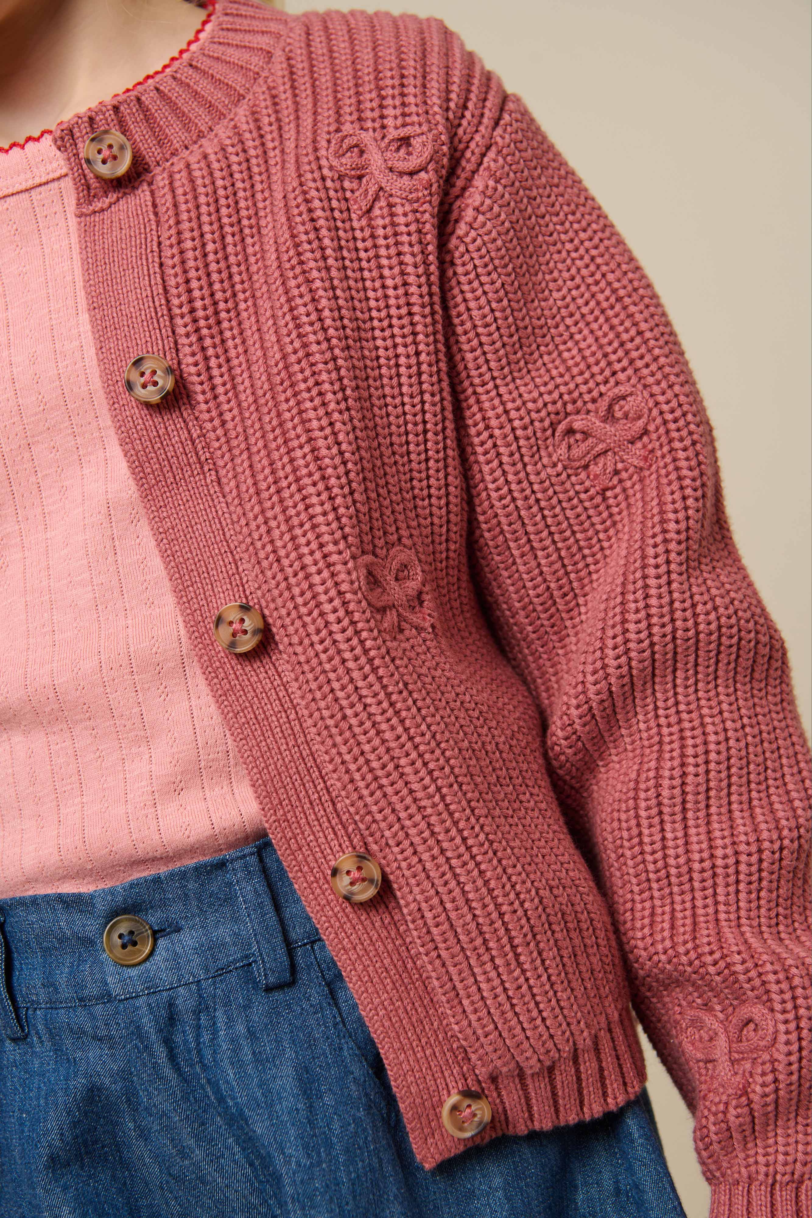 Baumwollstrickjacke mit Schleifen - Tween - Old Rose | 100793 Freya - Image 4
