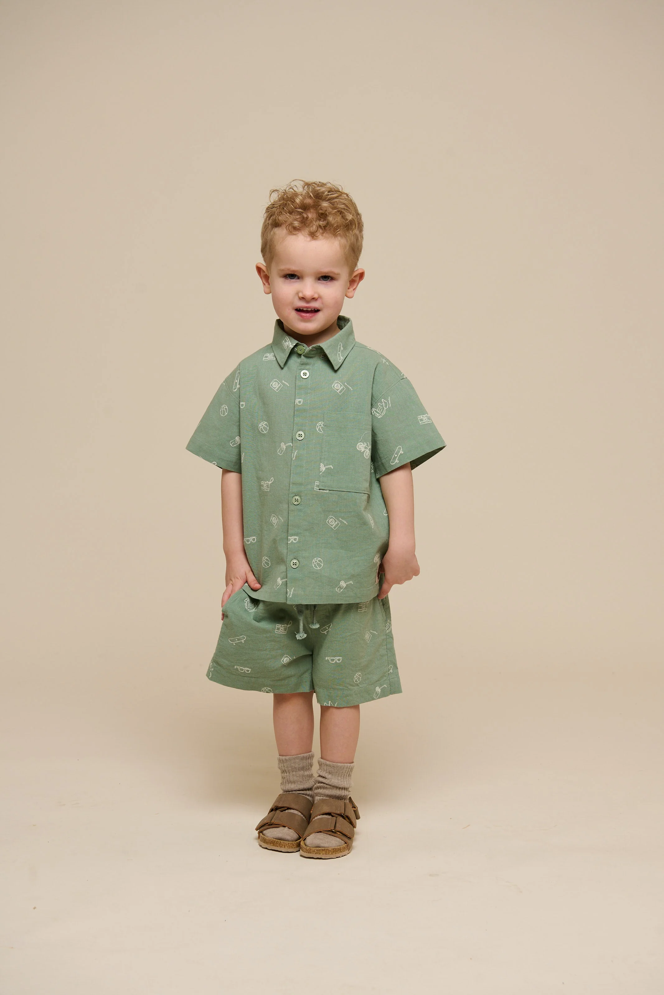Bedruckte Leinenmix-Shorts - Kids - Dusty Green | 101169 William - Image 6