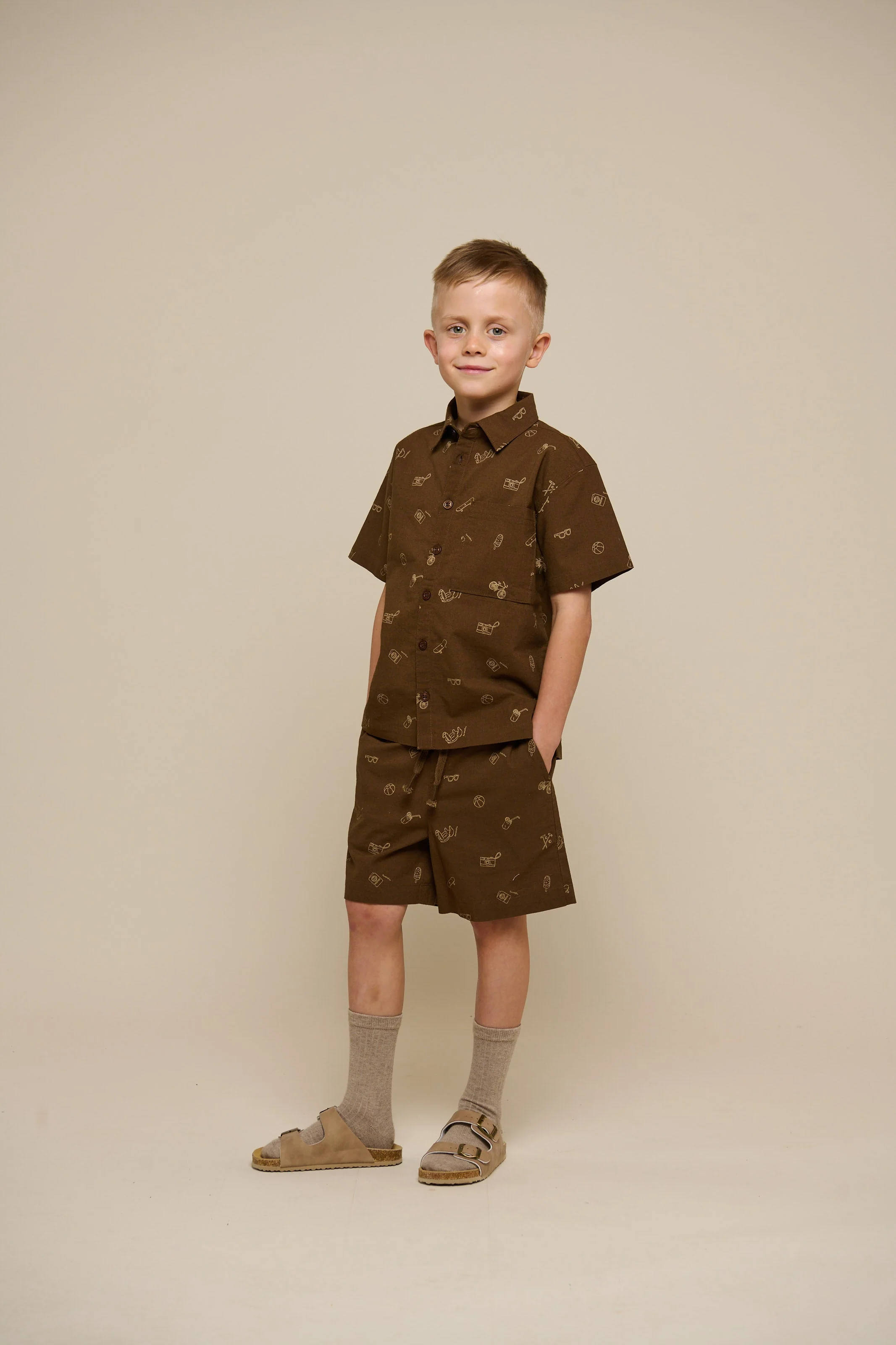 Bedruckte Leinenmix Shorts - Tween - Dark Brown | 101172 William - Image 6