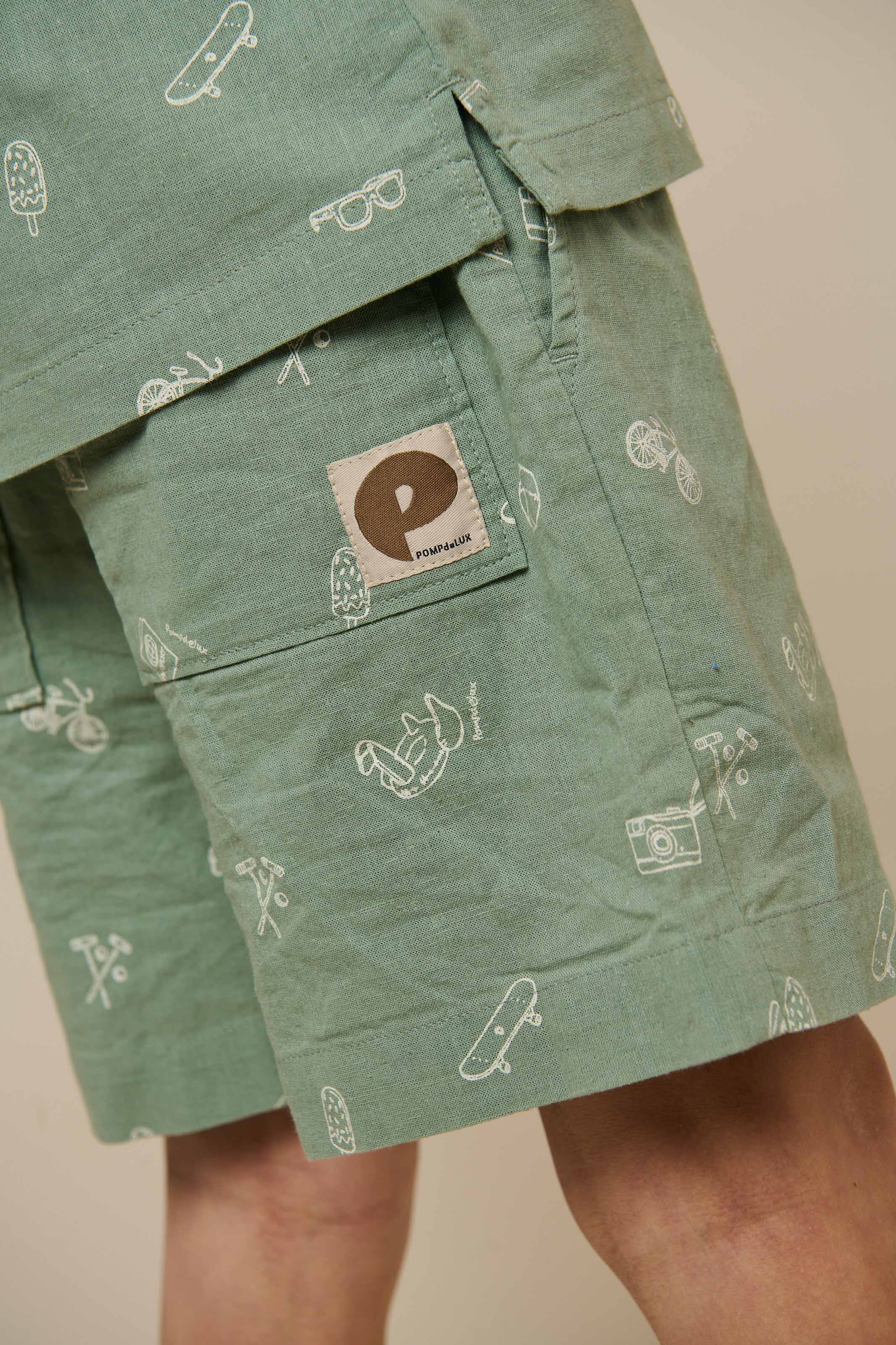 Bedruckte Leinenmix Shorts - Tween - Dusty Green | 101170 William - Image 4