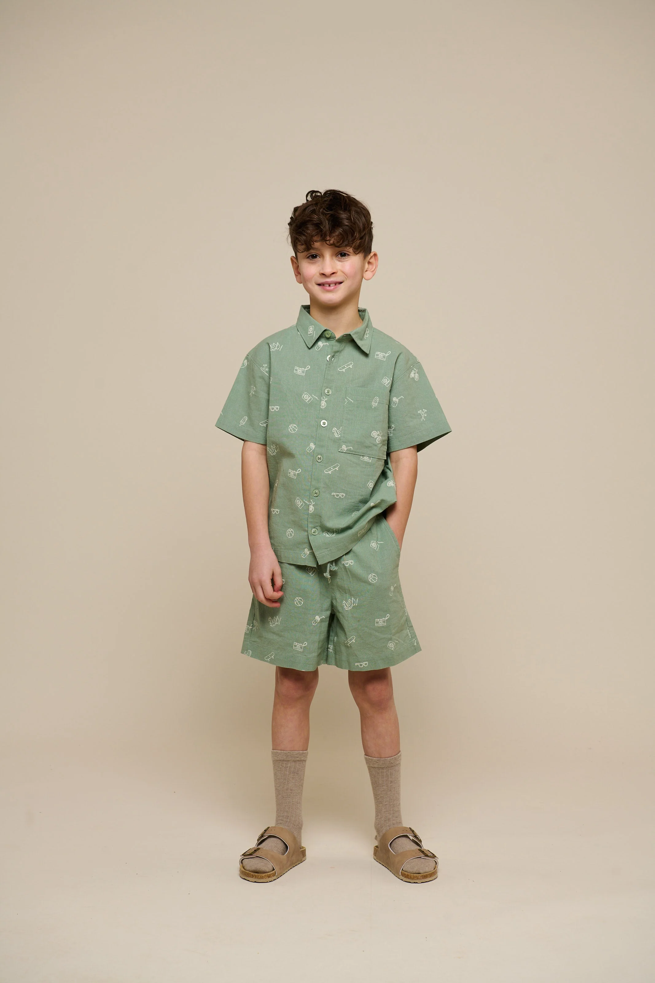 Bedruckte Leinenmix Shorts - Tween - Dusty Green | 101170 William - Image 5