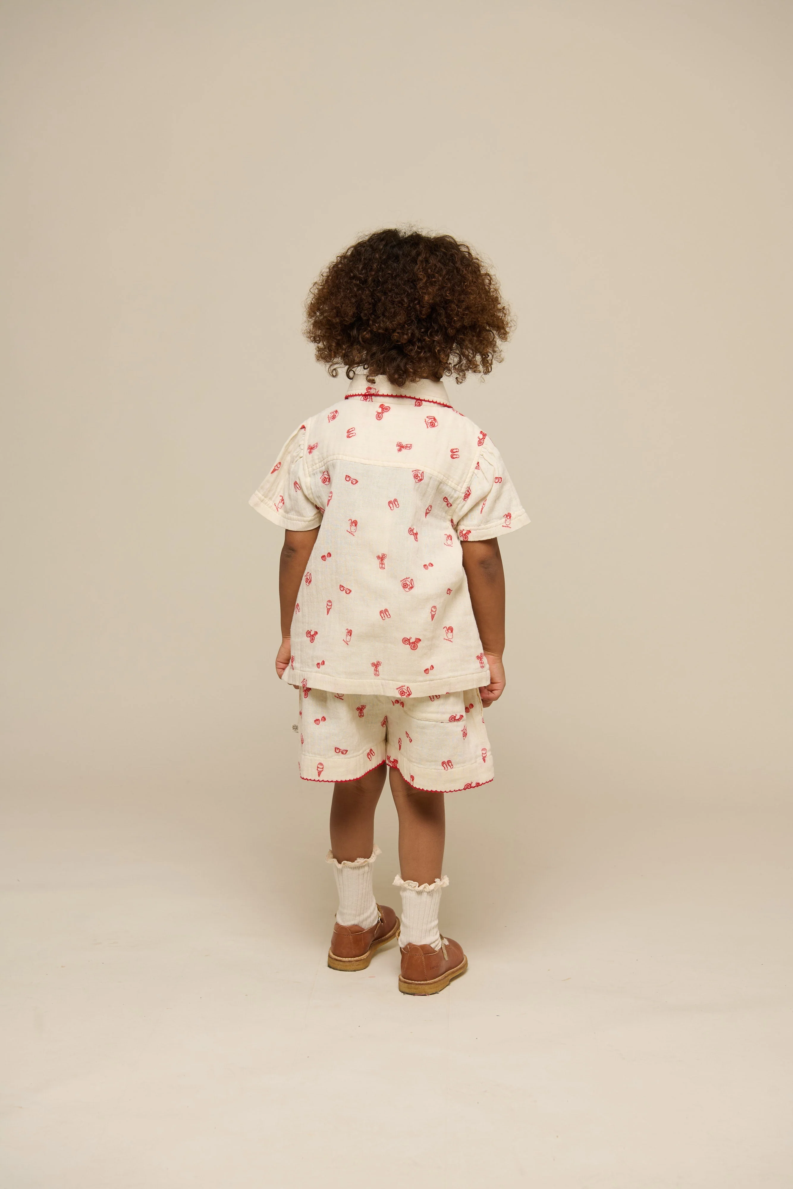 Bedrucktes Gaze Hemd und Shorts-Set - Kids - Offwhite/Cherry Red | 100972 Fiona - Image 5