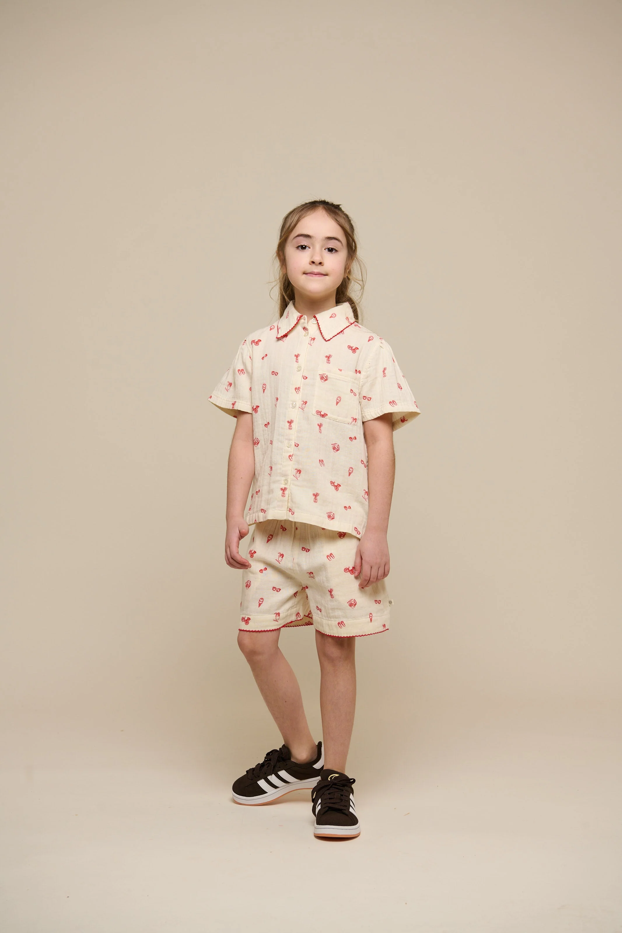 Bedrucktes Gaze Hemd und Shorts Set - Tween - Offwhite/Cherry Red | 100973 Fiona - Image 2
