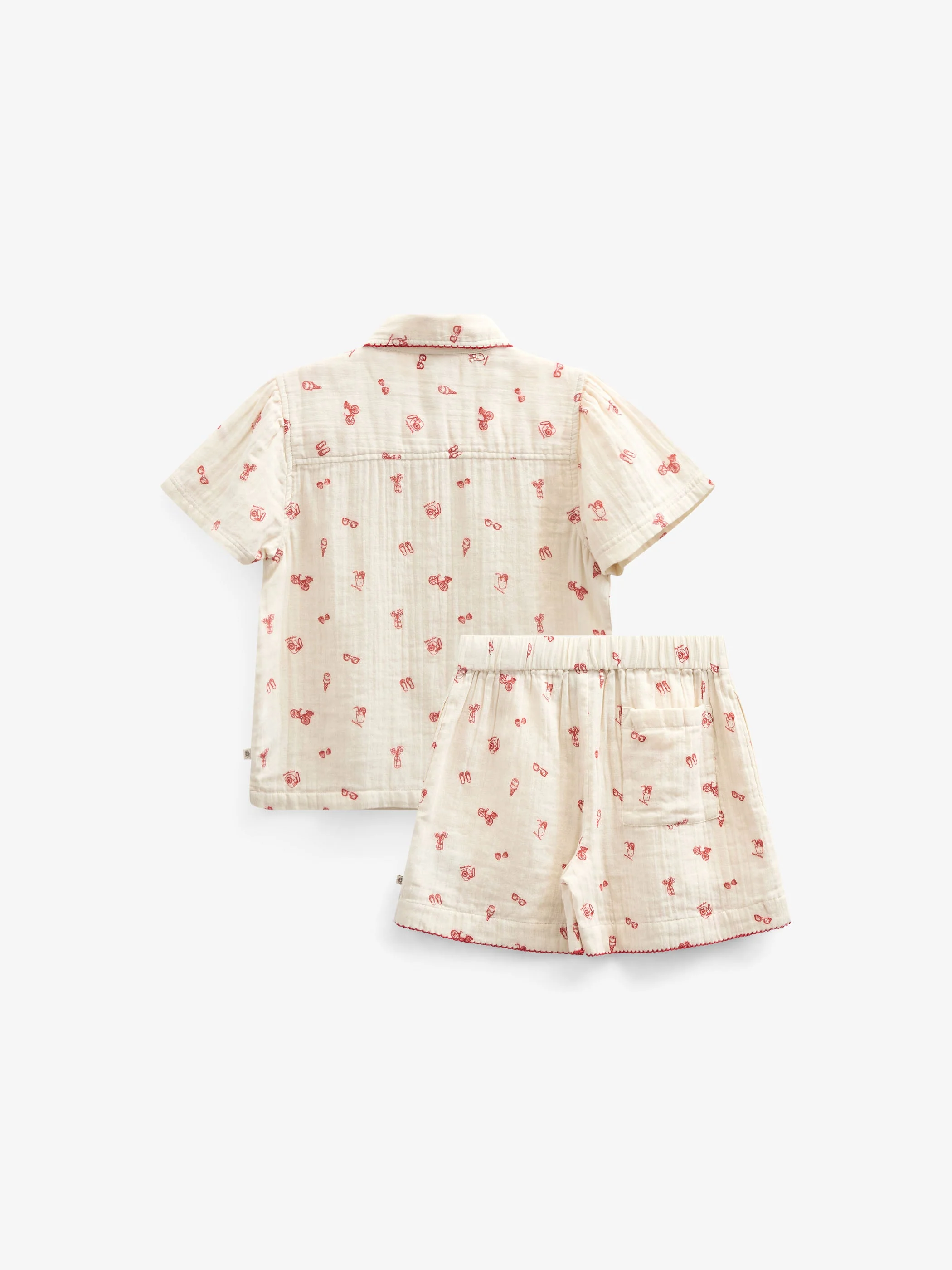 Bedrucktes Gaze Hemd und Shorts Set - Tween - Offwhite/Cherry Red | 100973 Fiona - Image 3