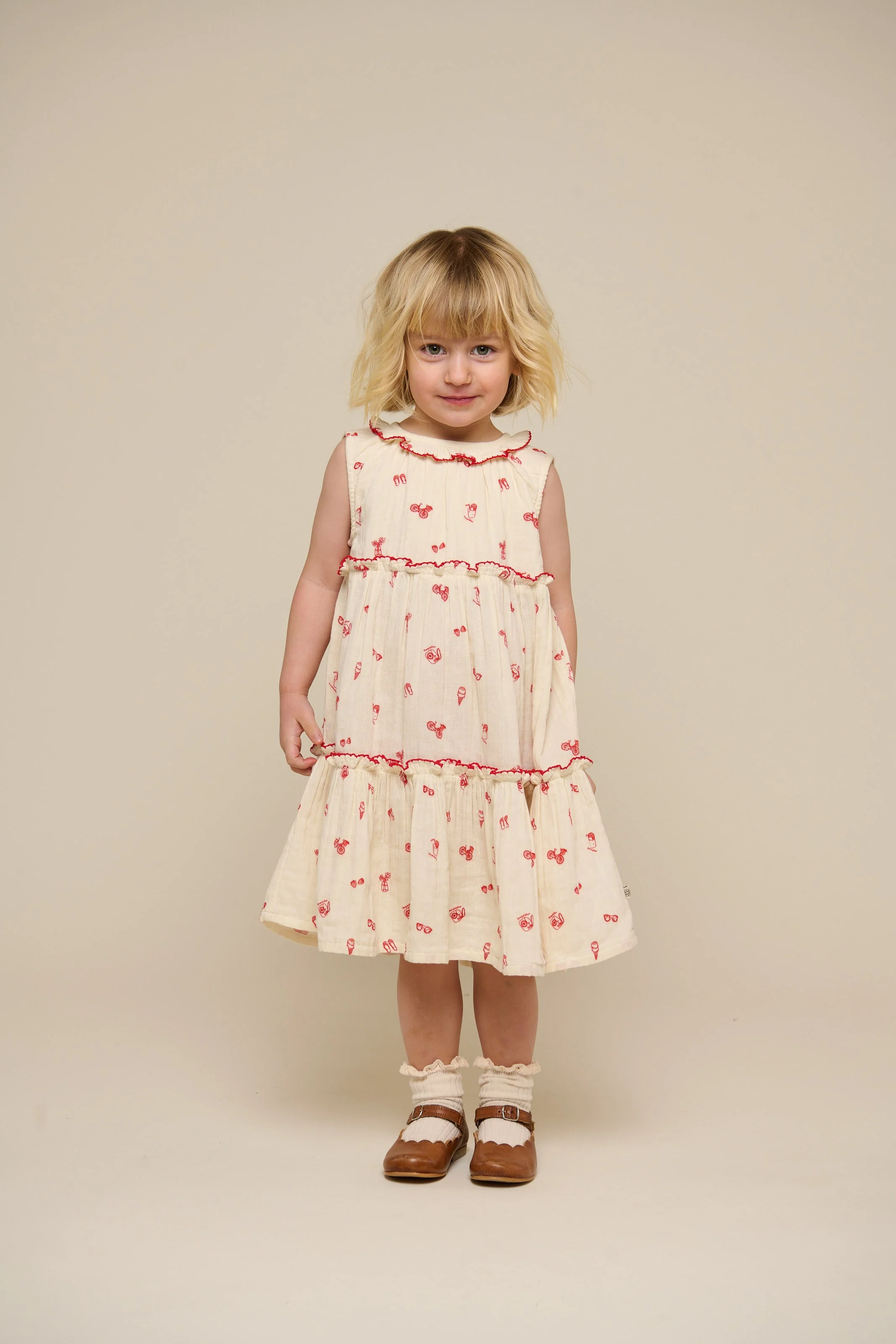 Bedrucktes Gaze-Kleid mit Kragen - Kids - Offwhite/Cherry Red | 100975 Fiona - Image 2