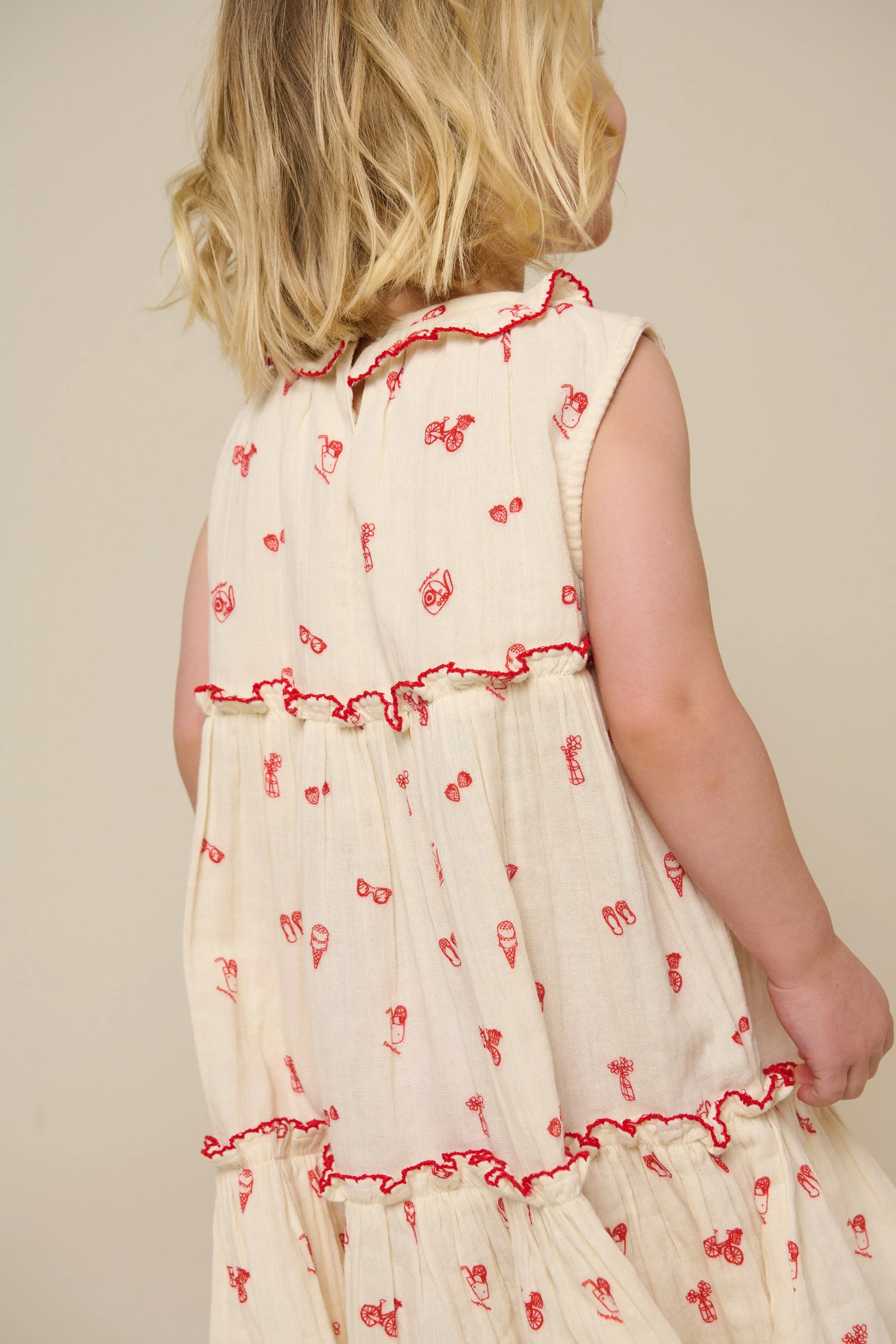 Bedrucktes Gaze-Kleid mit Kragen - Kids - Offwhite/Cherry Red | 100975 Fiona - Image 4