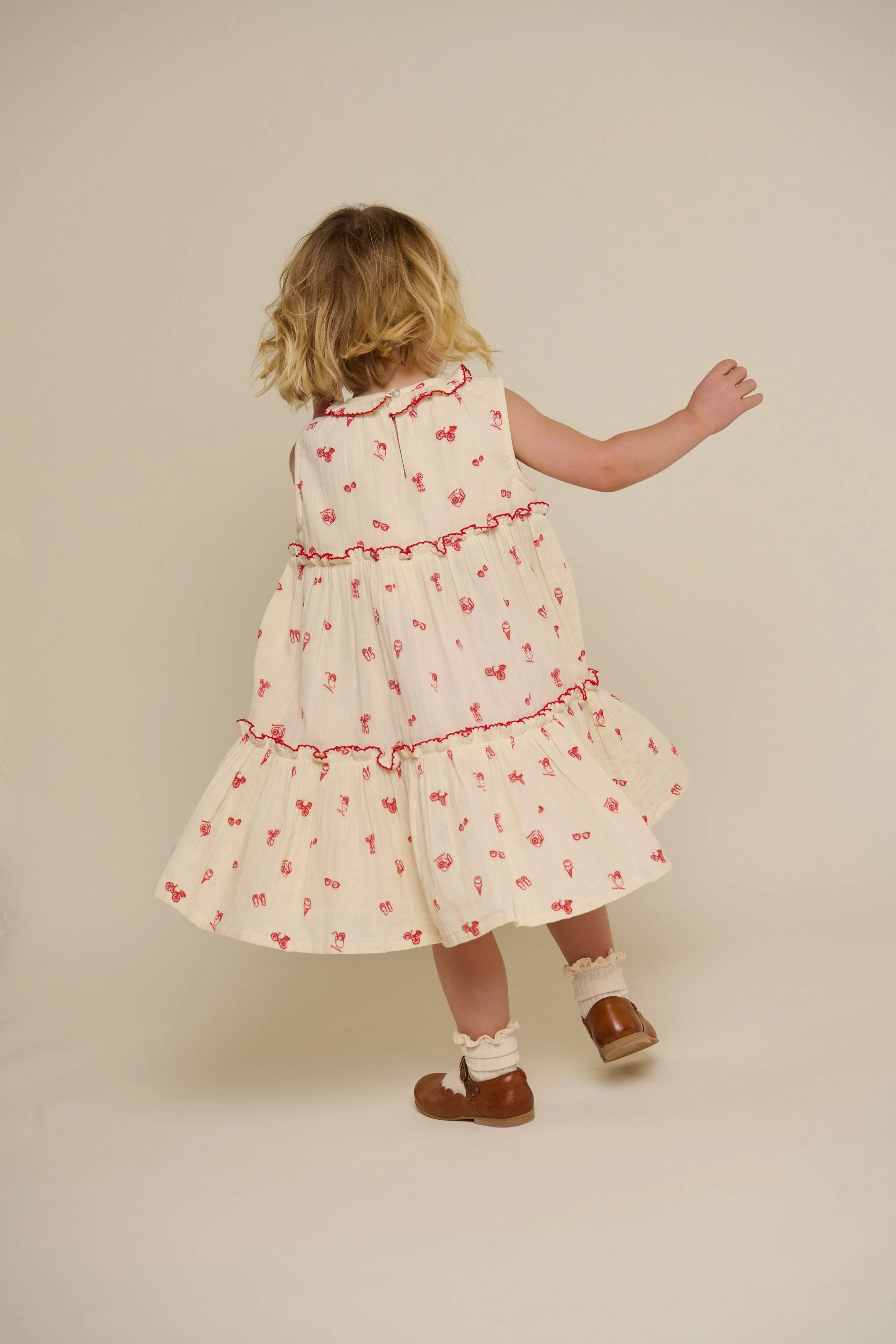 Bedrucktes Gaze-Kleid mit Kragen - Kids - Offwhite/Cherry Red | 100975 Fiona - Image 5