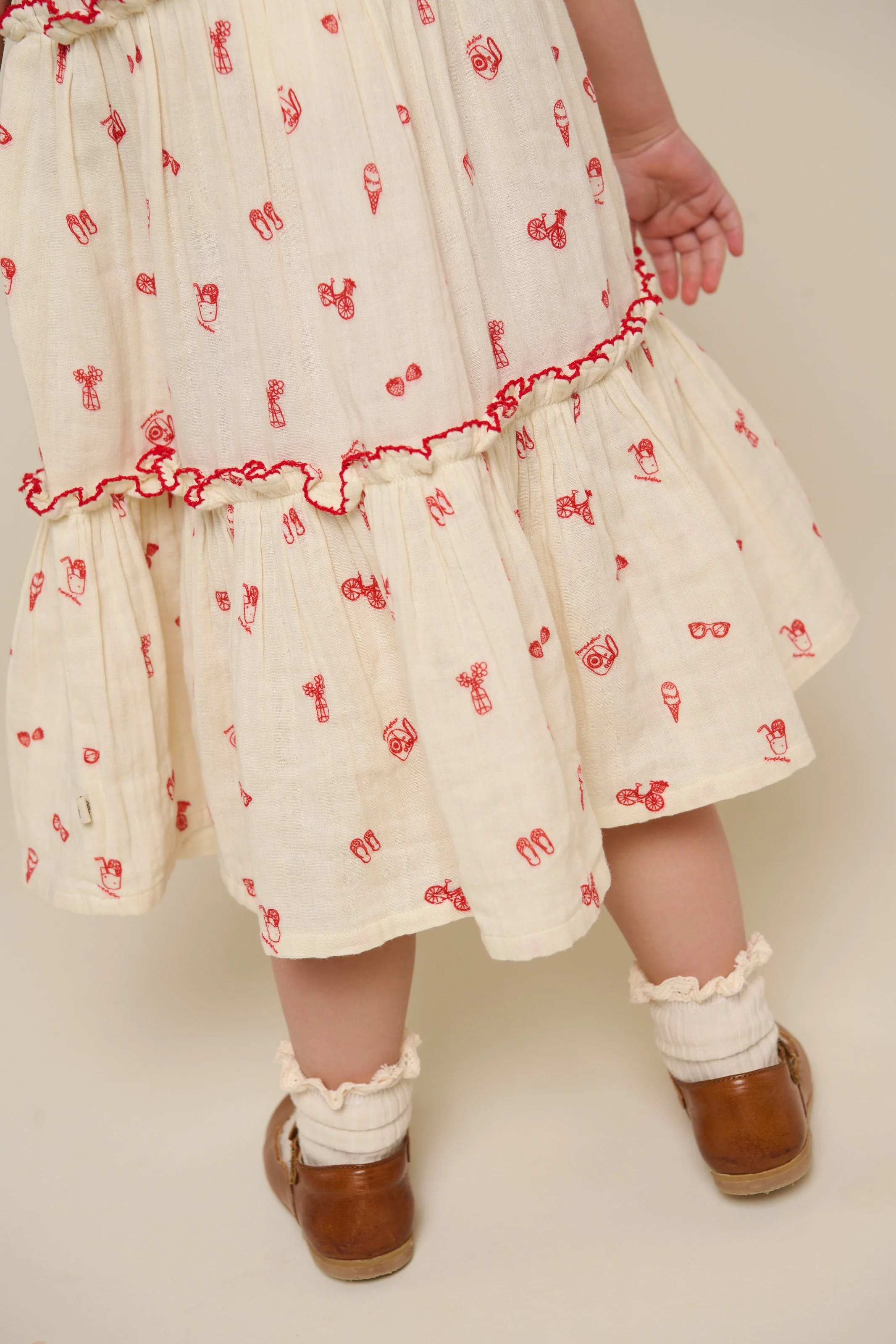 Bedrucktes Gaze-Kleid mit Kragen - Kids - Offwhite/Cherry Red | 100975 Fiona - Image 7