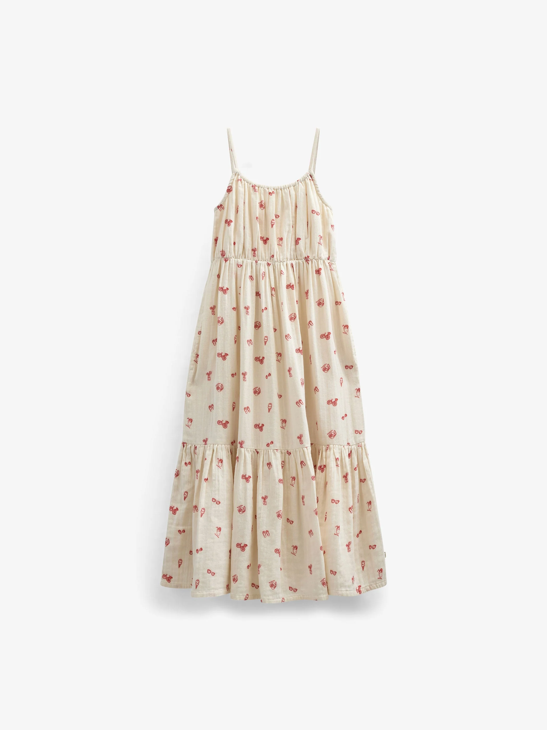 Bedrucktes Gaze-Midi-TrÀgerkleid - Tween - Offwhite/Cherry Red | 100974 Fiona