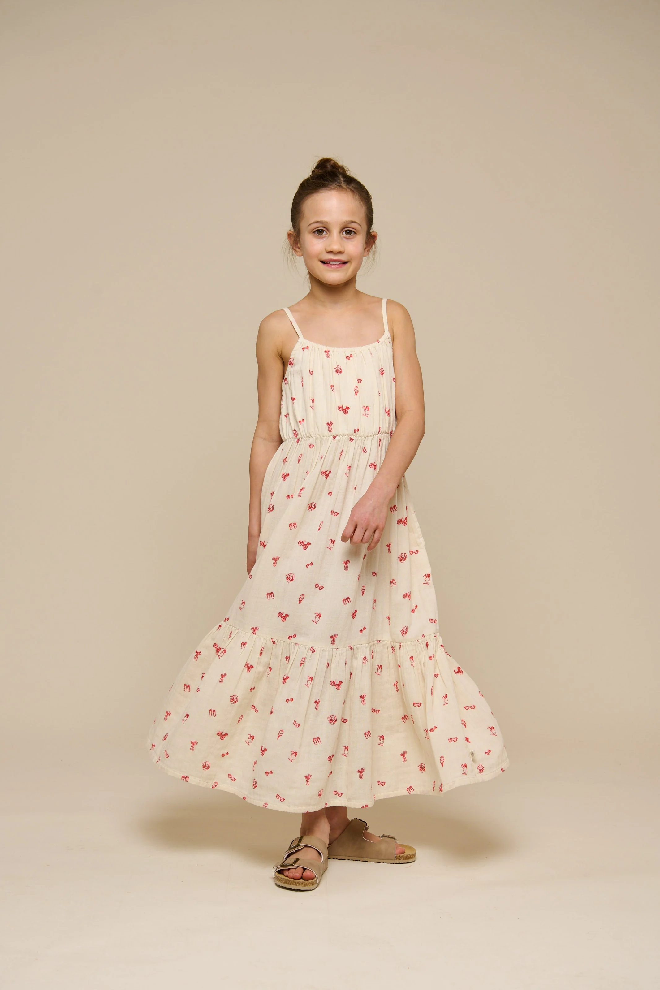 Bedrucktes Gaze-Midi-TrÀgerkleid - Tween - Offwhite/Cherry Red | 100974 Fiona - Image 2