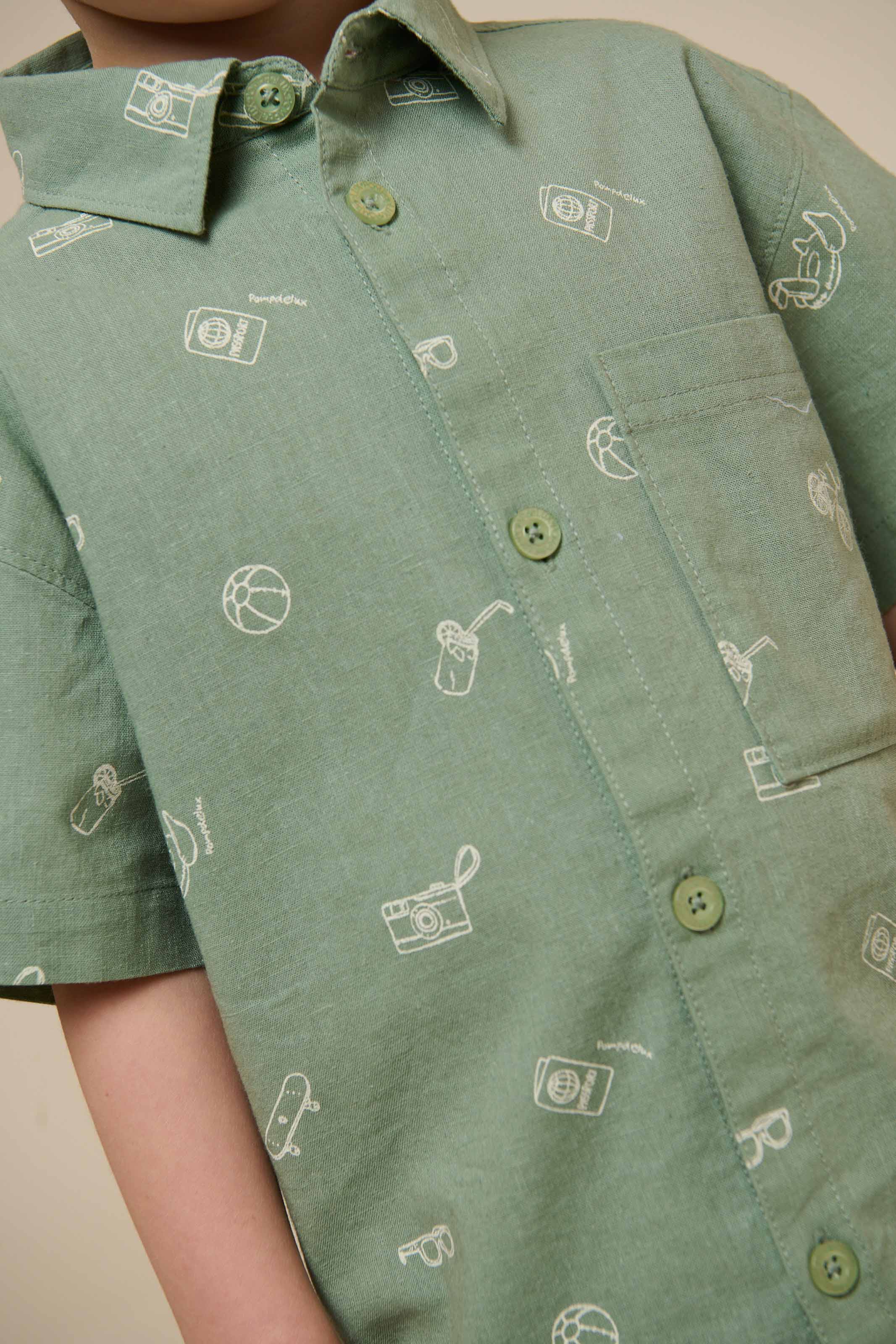 Bedrucktes Leinenmix Hemd - Kids - Dusty Green | 101165 William - Image 4