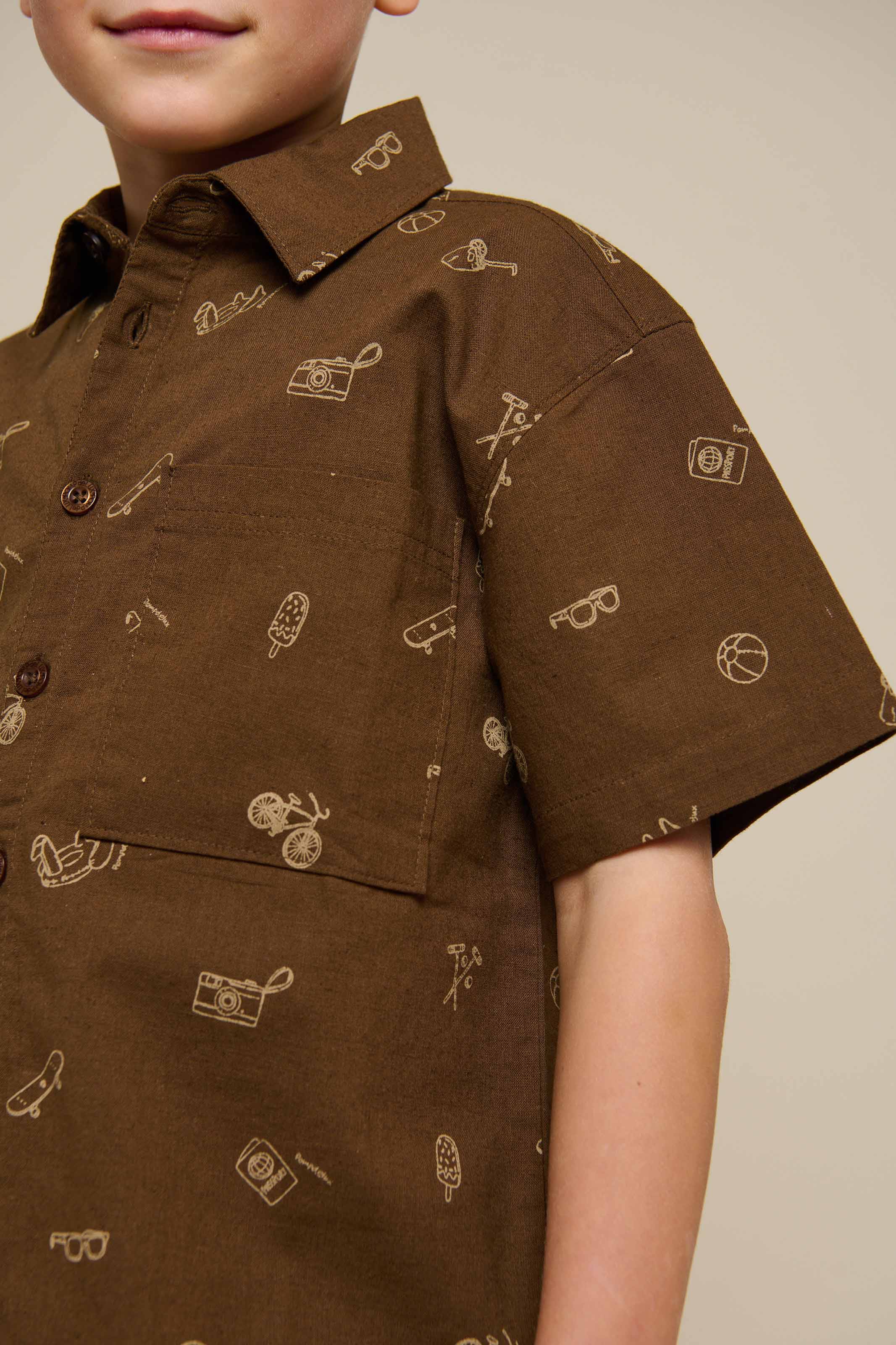 Bedrucktes Leinenmix Hemd - Tween - Dark Brown | 101168 William - Image 7