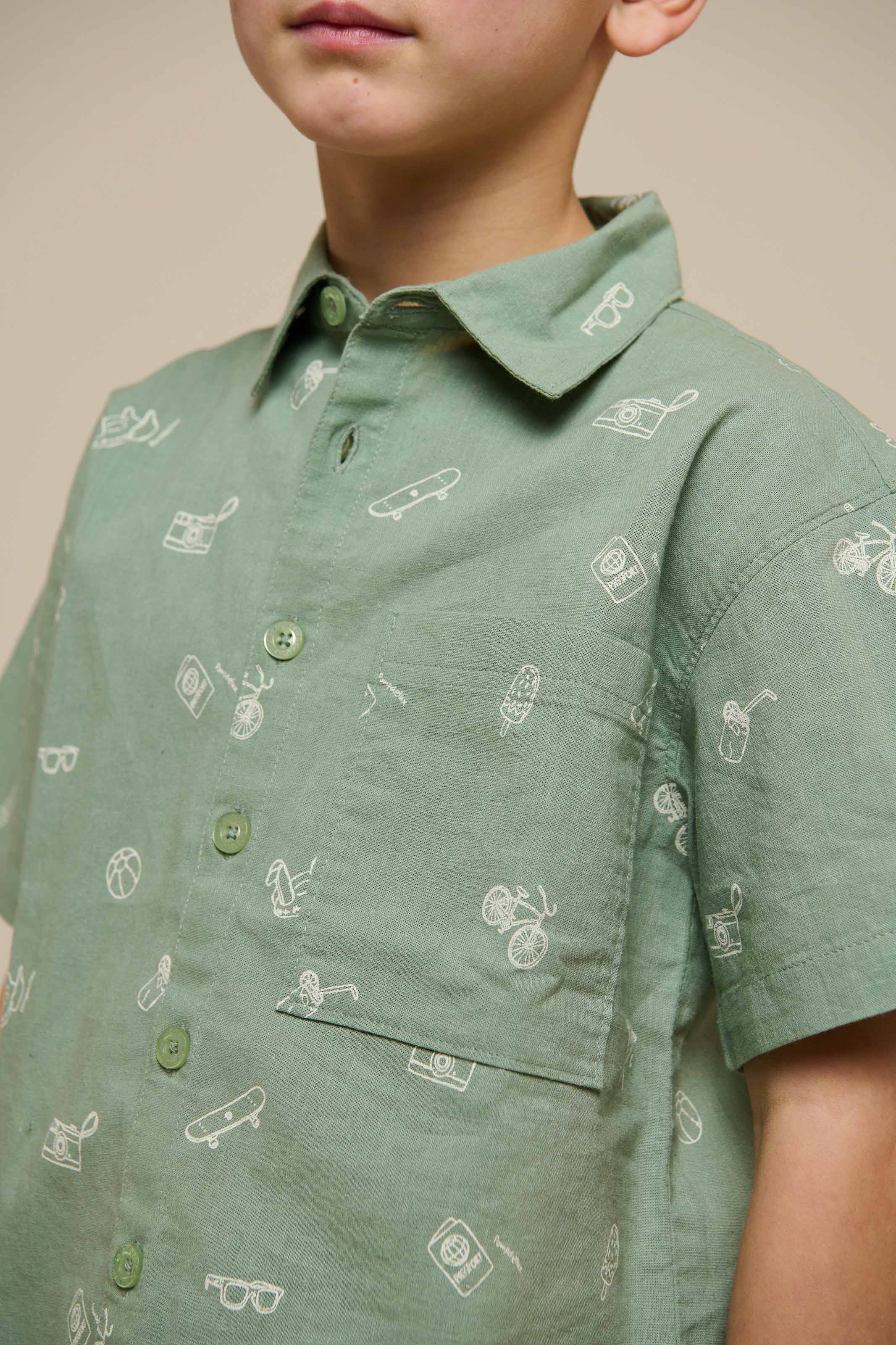 Bedrucktes Leinenmix Hemd - Tween - Dusty Green | 101166 William - Image 4
