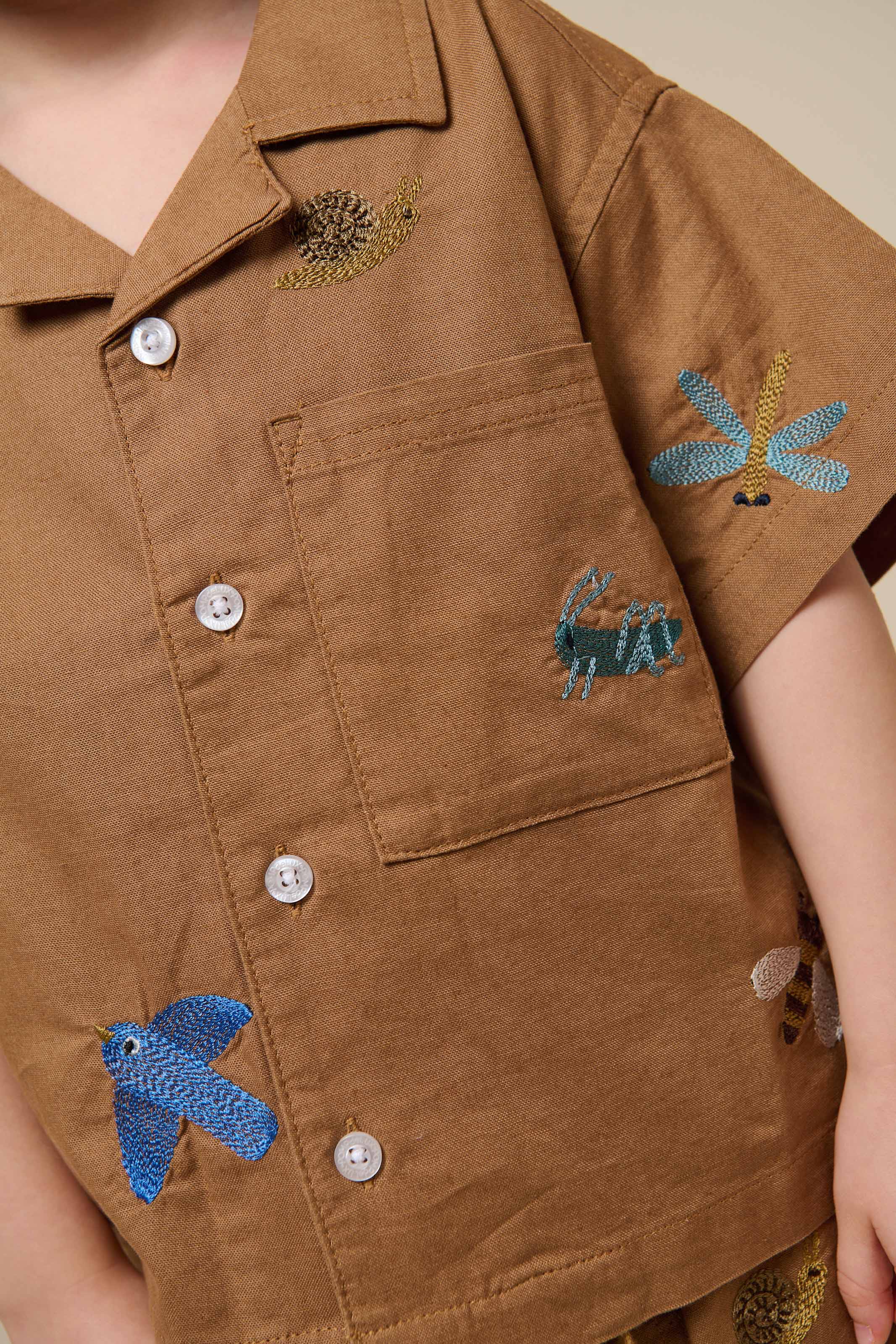 Besticktes Kurzarm-Baumwollhemd - Kids - Coconut | 101062 Erik - Image 4