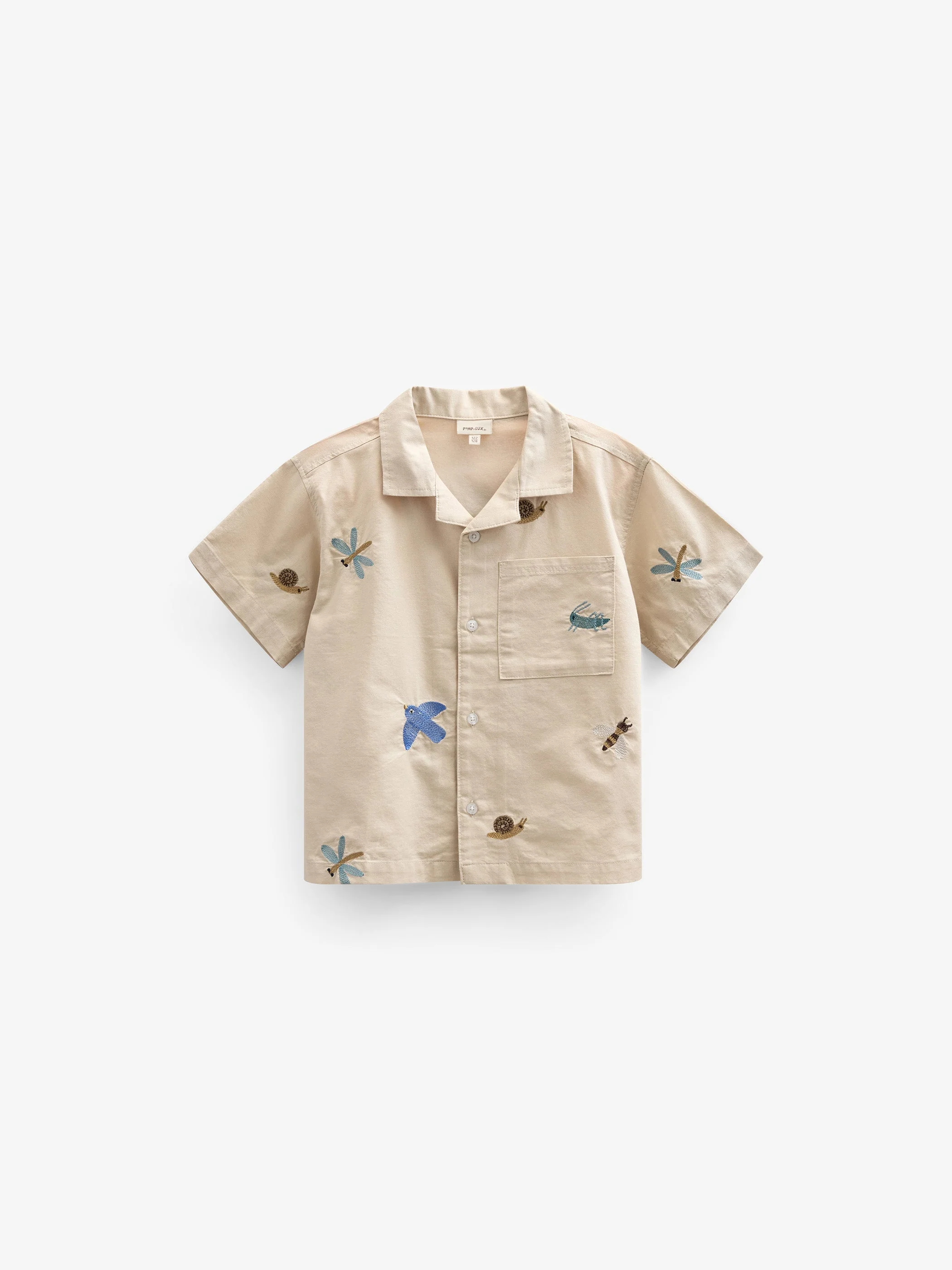 Besticktes Kurzarm-Baumwollhemd - Kids - Light Beige | 101061 Erik