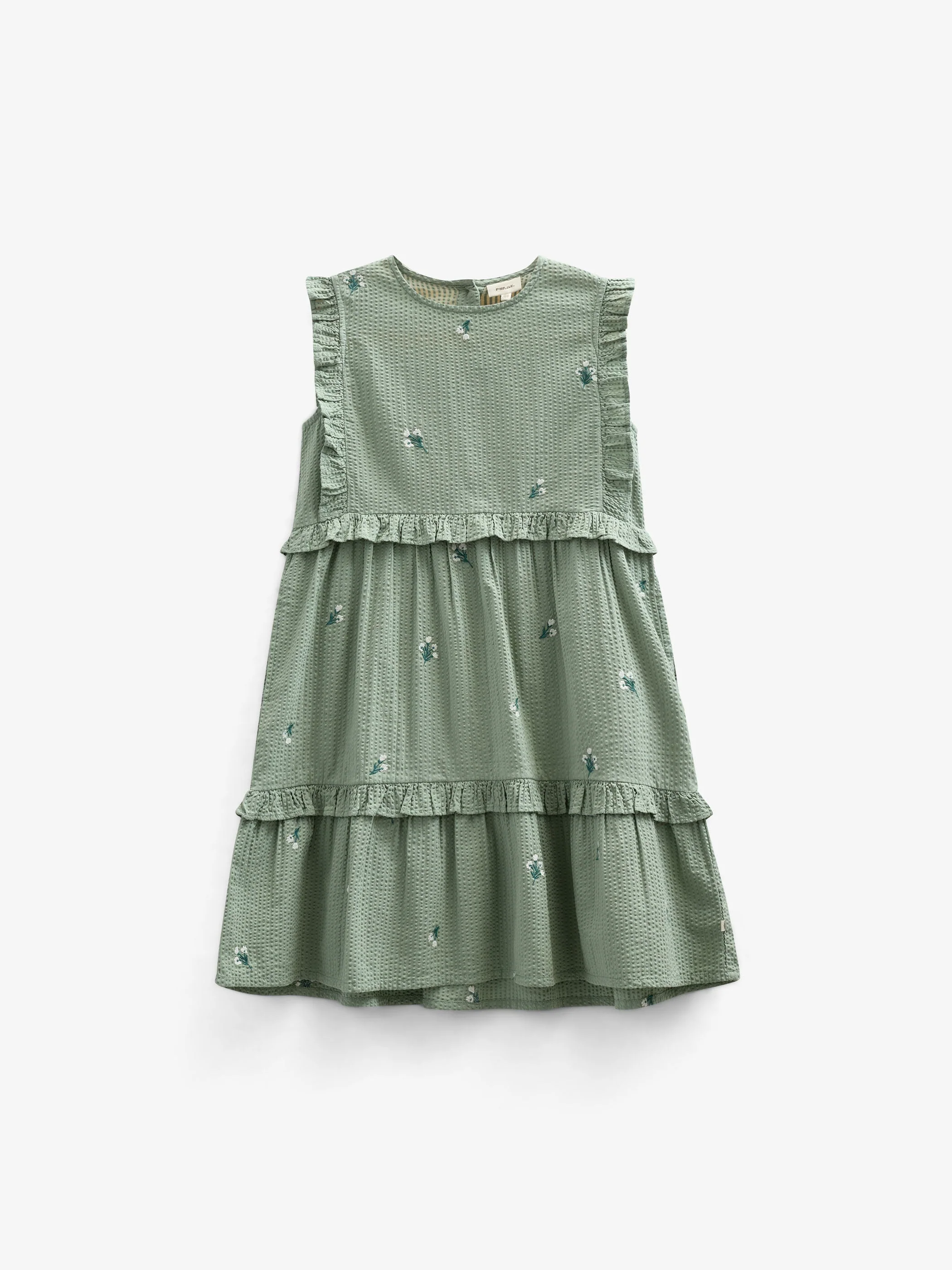 Besticktes Seersucker-Kleid - Kids - Dusty Green | 100976 Nora
