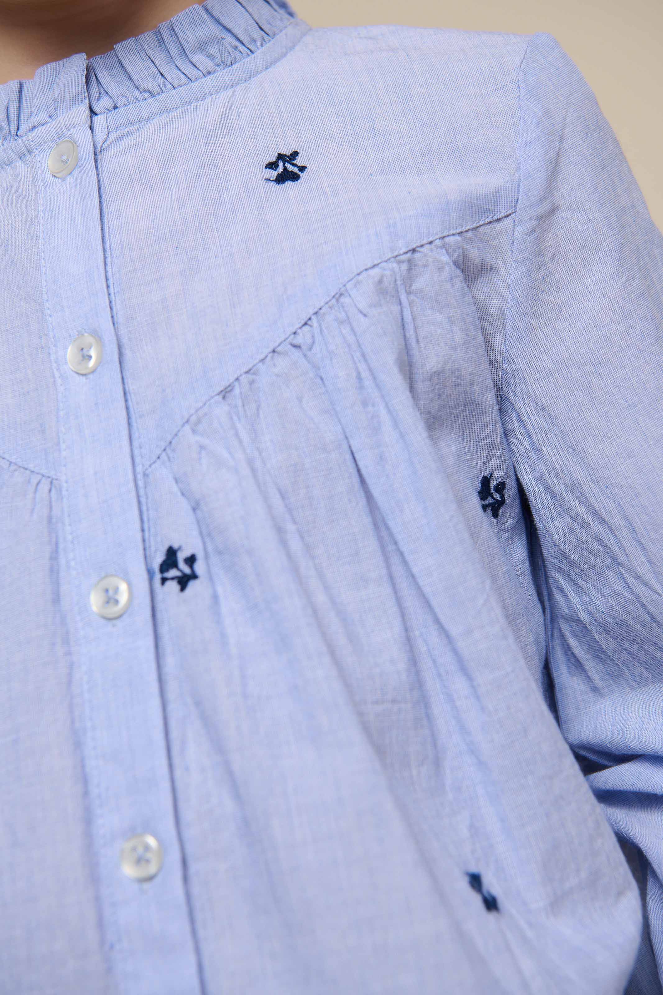 Embroidered Chambrey Shirt - Tween - Light Blue | 101091 Rose - Image 4
