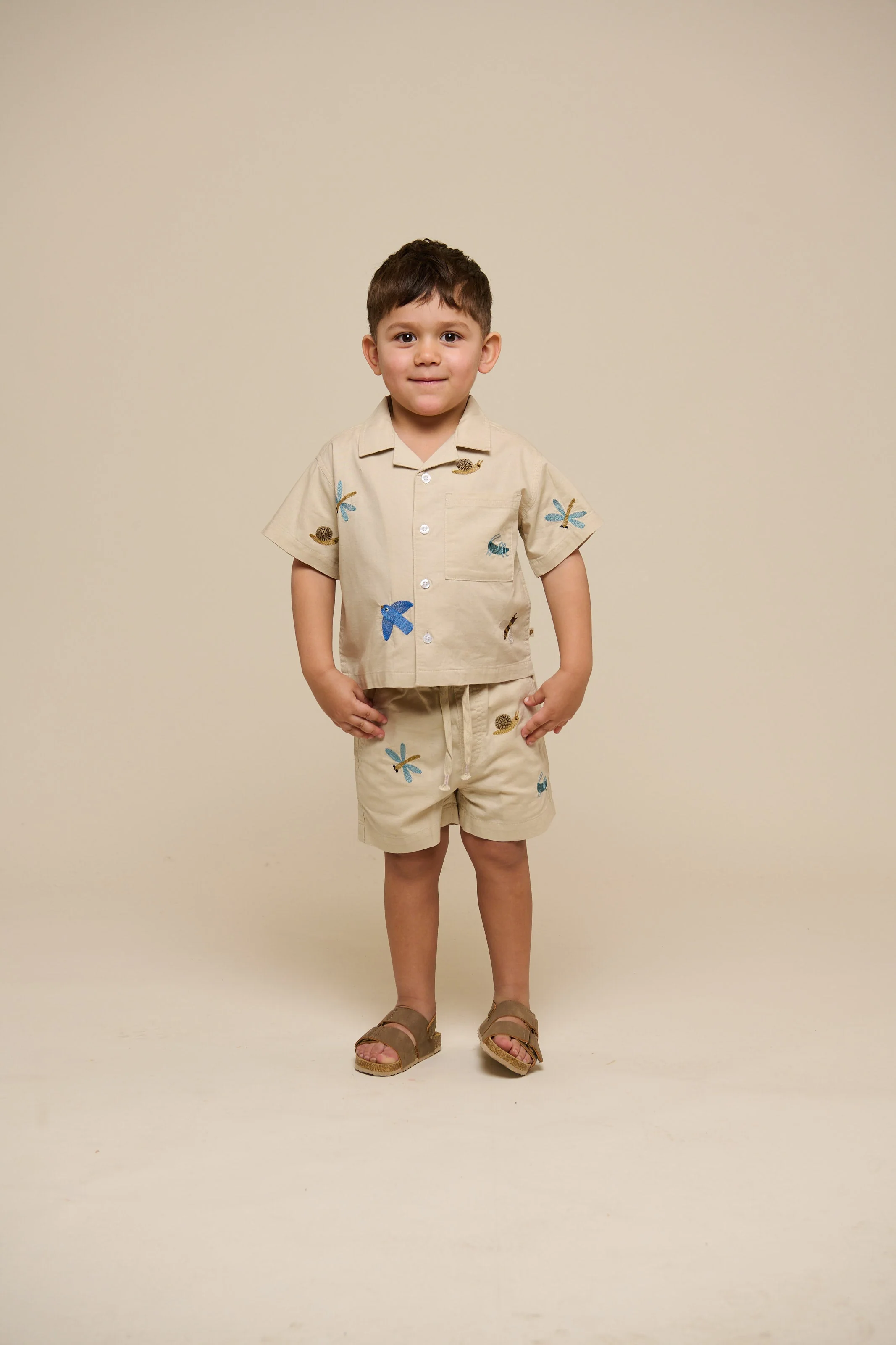 Embroidered Cotton Shorts - Kids - Light Beige | 101063 Erik - Image 6