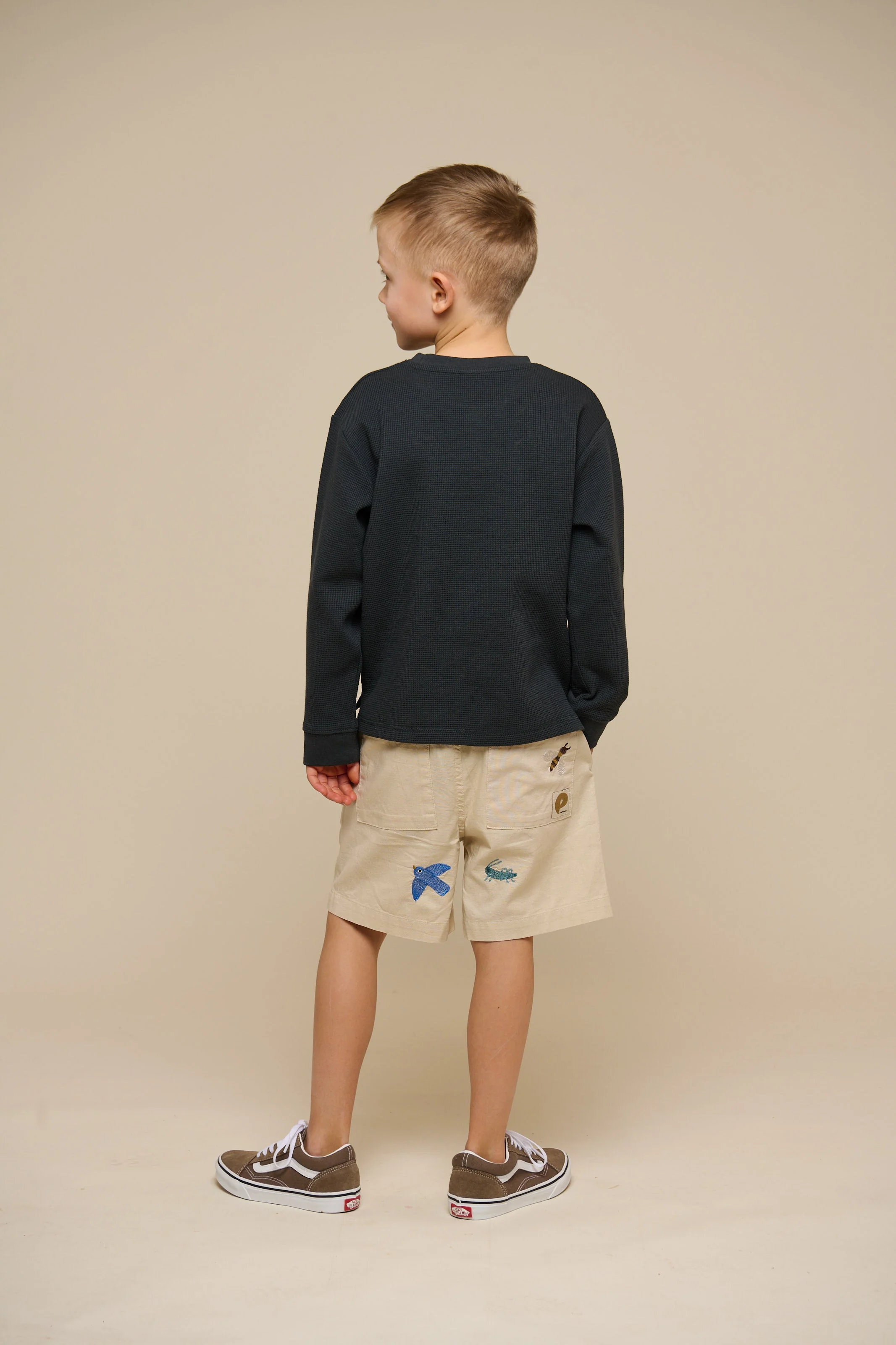 Embroidered Cotton Shorts - Tween - Light Beige | 101098 Erik - Image 5