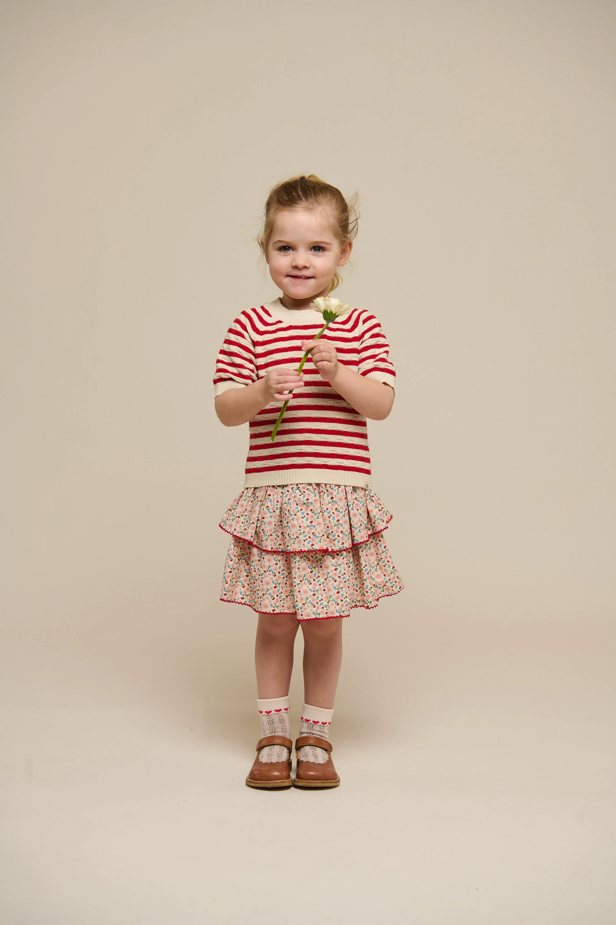 Gestreifter Kurzarm-Baumwollstrick - Kids - Cherry Red Stripe | 101239 Martha - Image 2