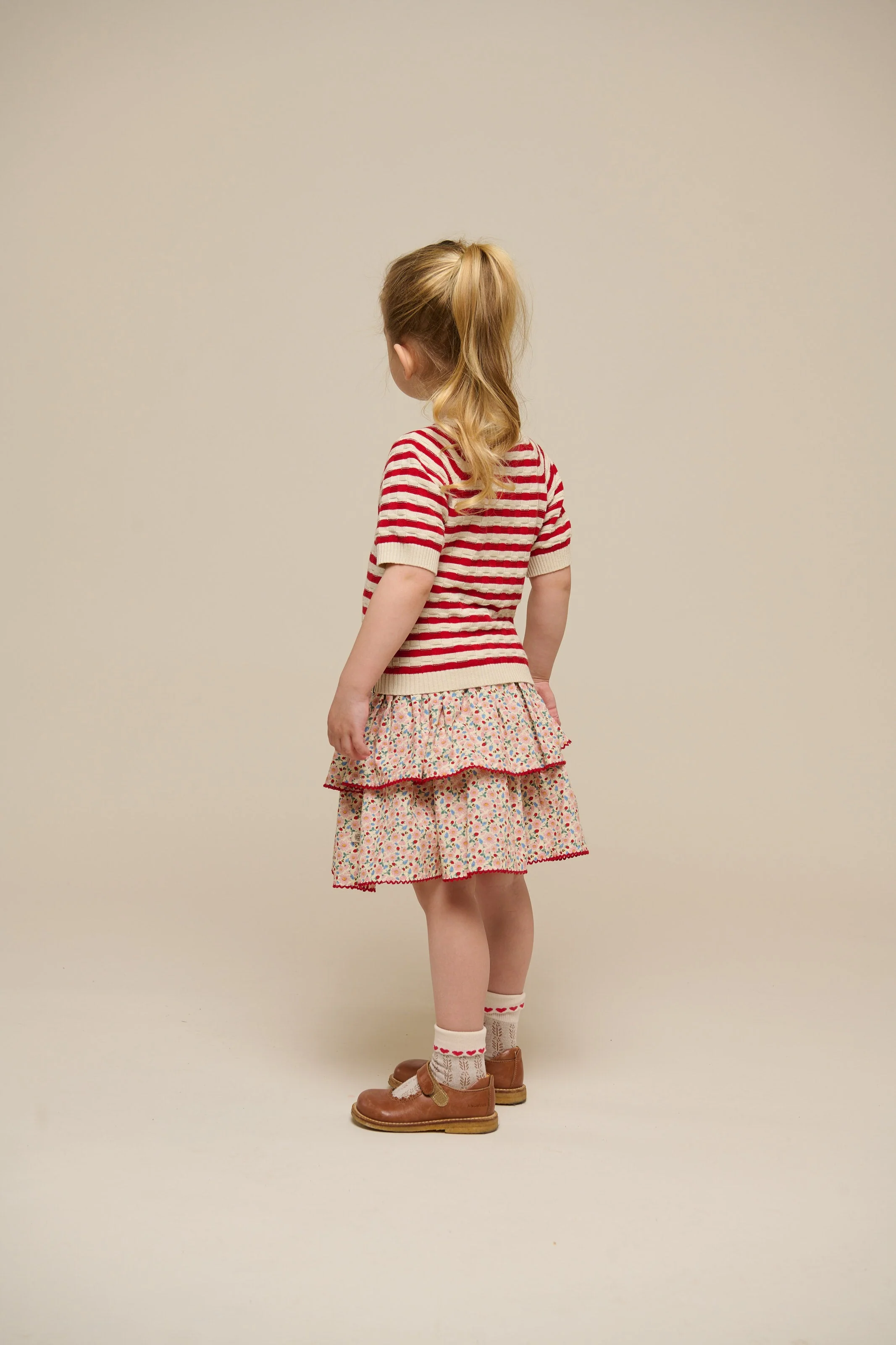 Gestreifter Kurzarm-Baumwollstrick - Kids - Cherry Red Stripe | 101239 Martha - Image 5