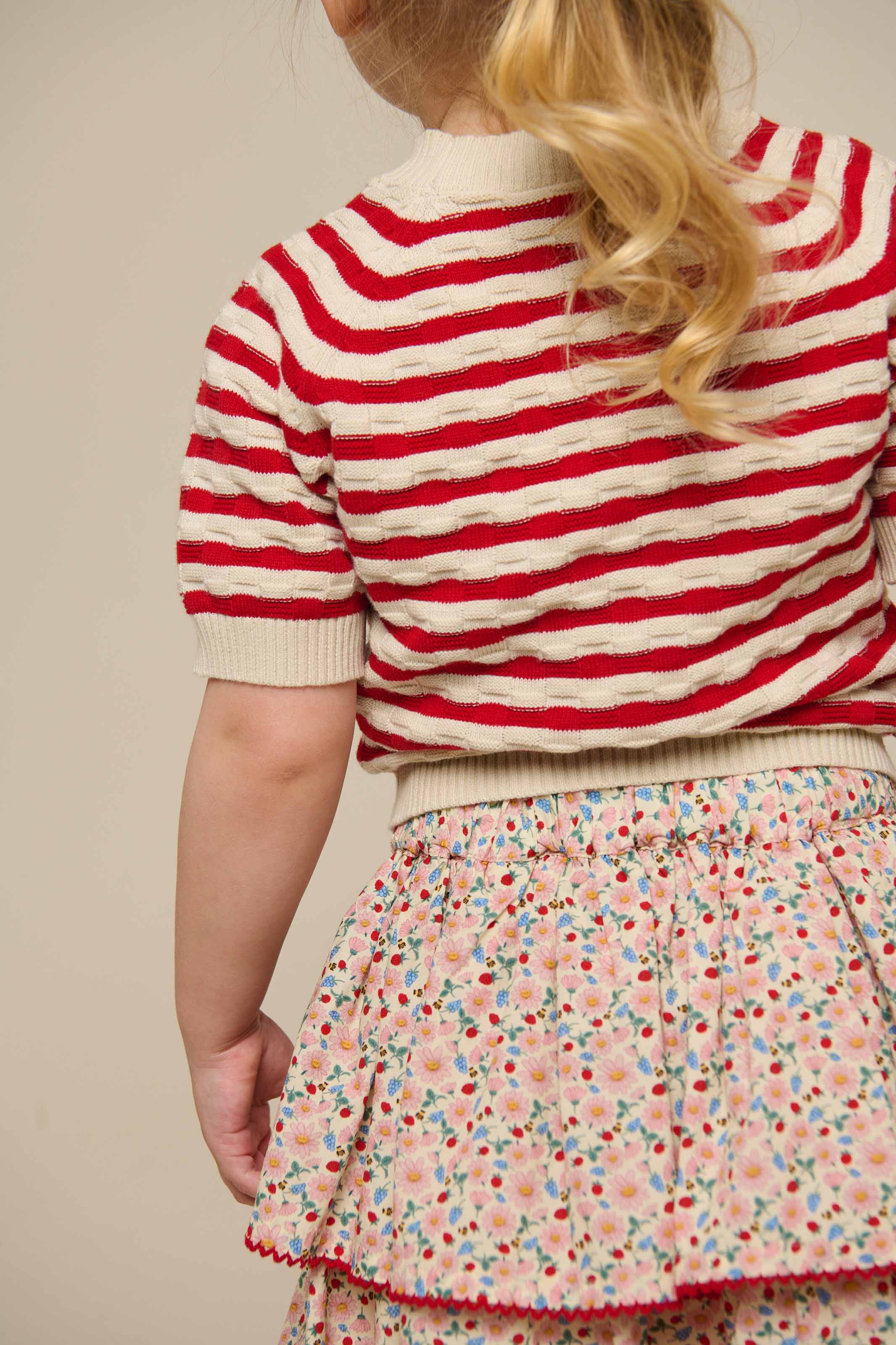 Gestreifter Kurzarm-Baumwollstrick - Kids - Cherry Red Stripe | 101239 Martha - Image 6