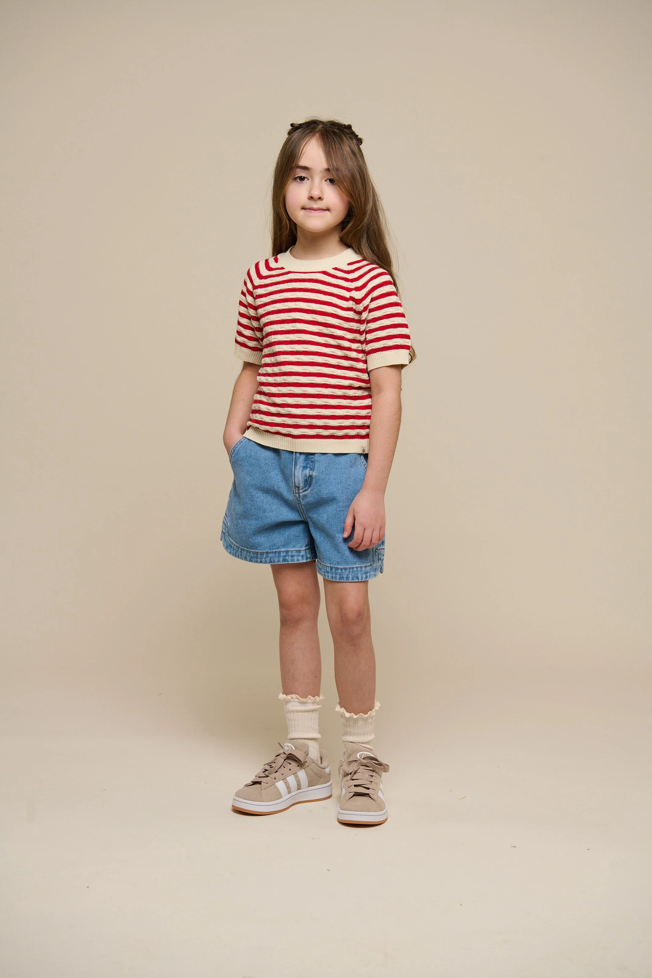 Gestreifter Kurzarm-Baumwollstrick - Tween - Cherry Red Stripe | 101240 Martha - Image 2