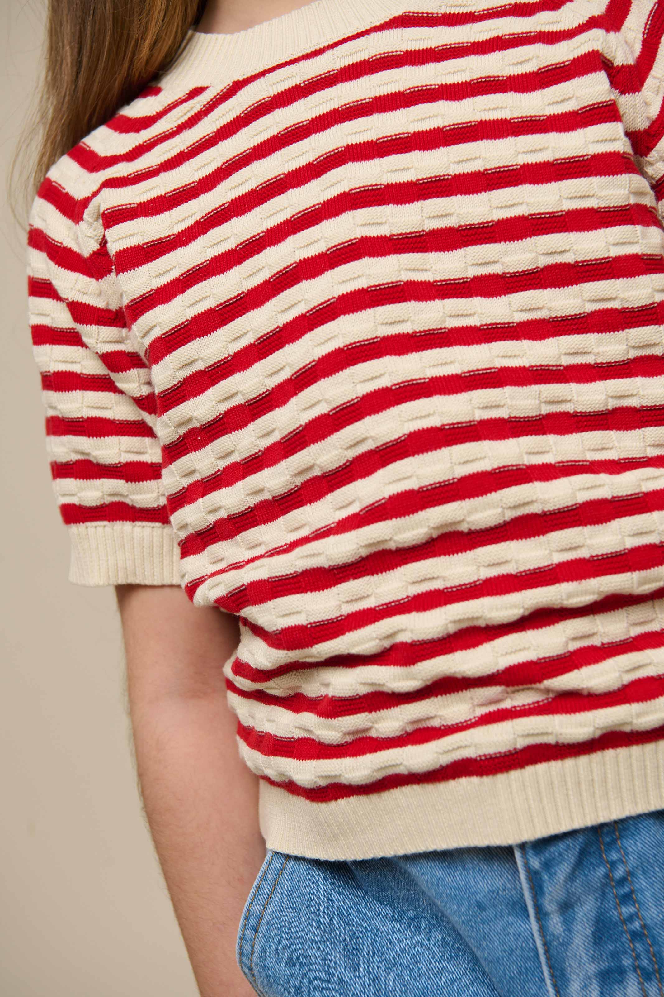 Gestreifter Kurzarm-Baumwollstrick - Tween - Cherry Red Stripe | 101240 Martha - Image 4