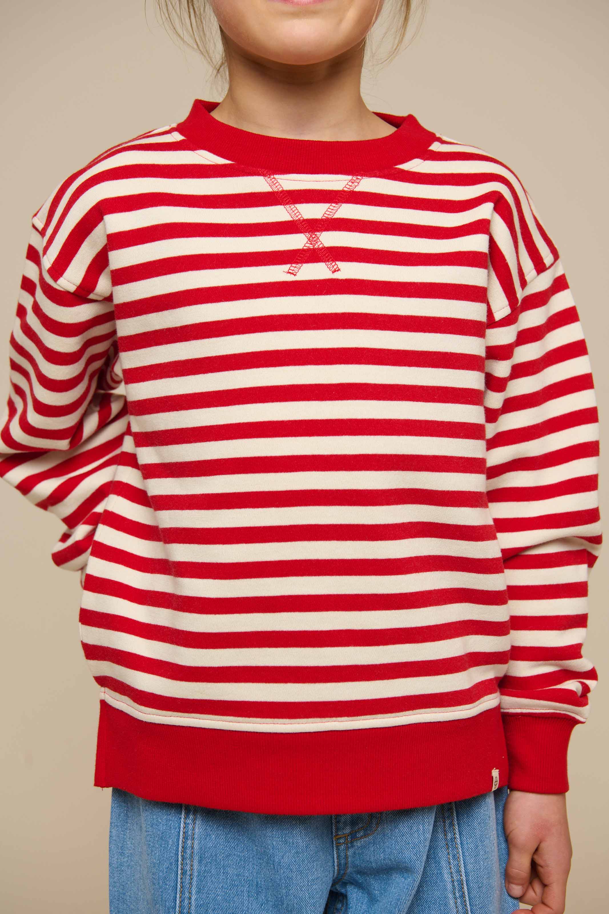 Gestreiftes Crewneck Sweatshirt - Tween - Cherry Red Stripe | 101343 Daniella - Image 5