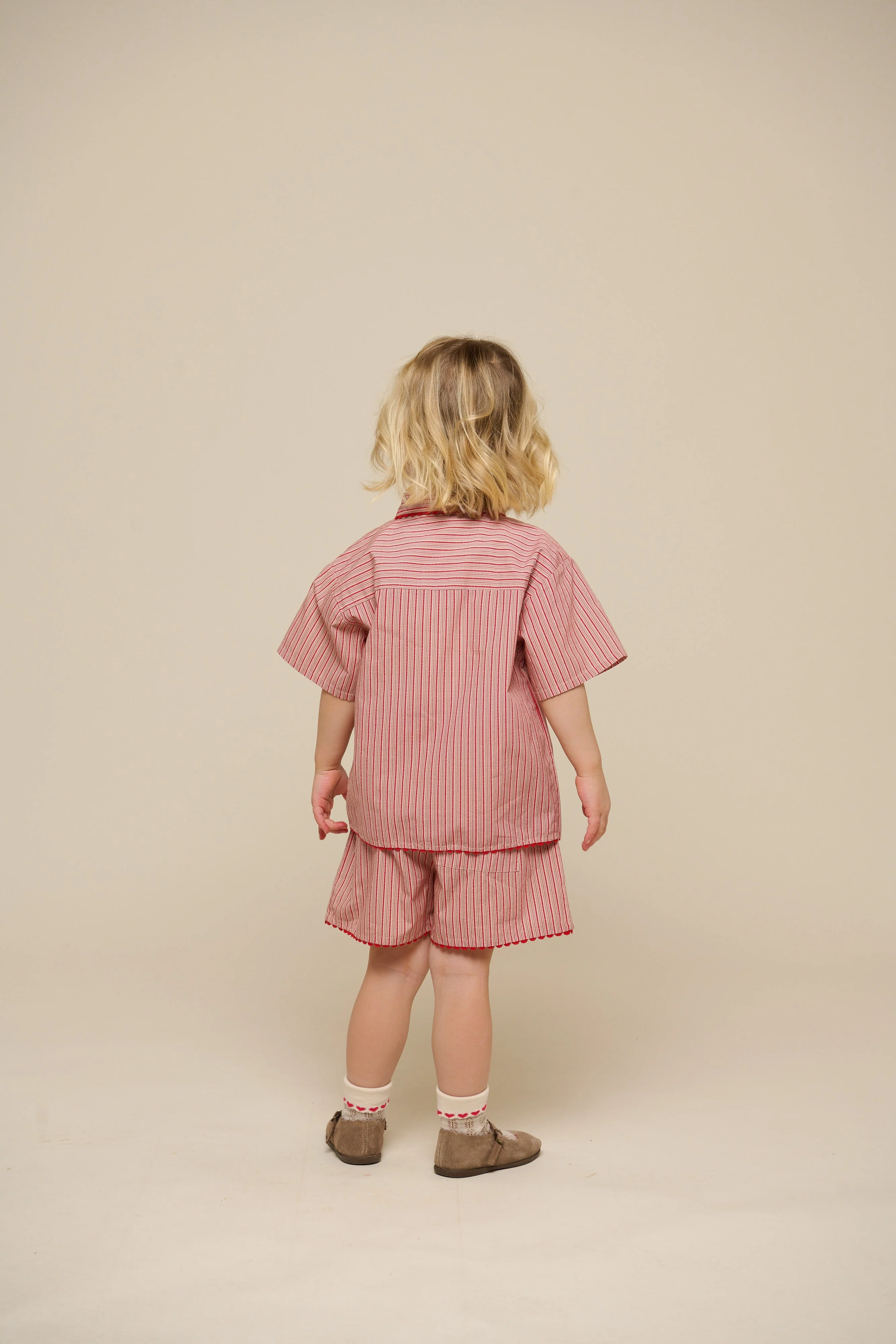 Gestreiftes Poplinhemd und Shorts Set - Kids - Old Rose/Cherry Red | 100946 Olivia - Image 5