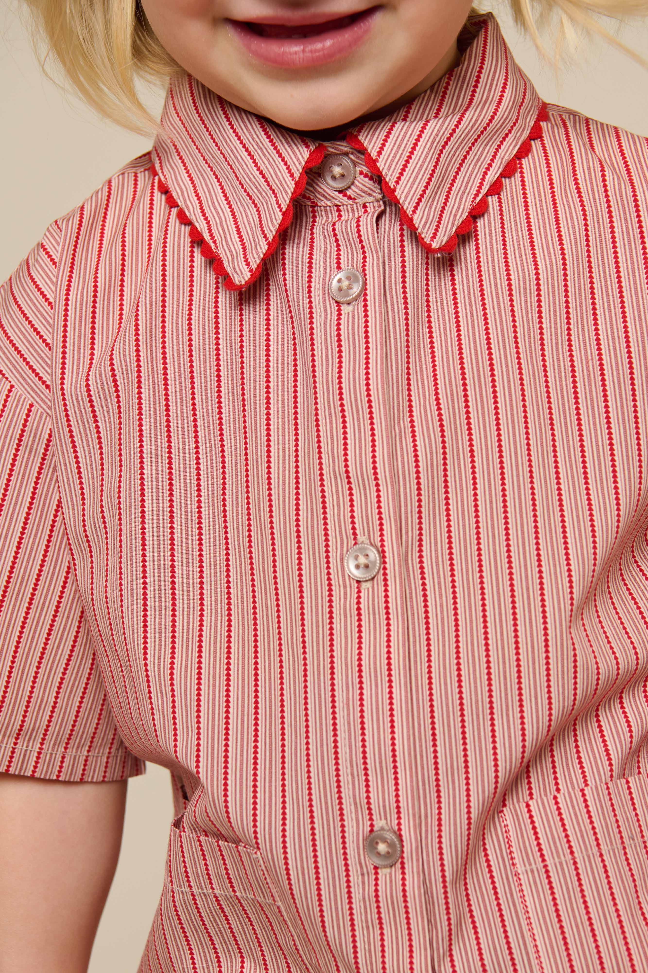 Gestreiftes Poplinhemd und Shorts Set - Kids - Old Rose/Cherry Red | 100946 Olivia - Image 6