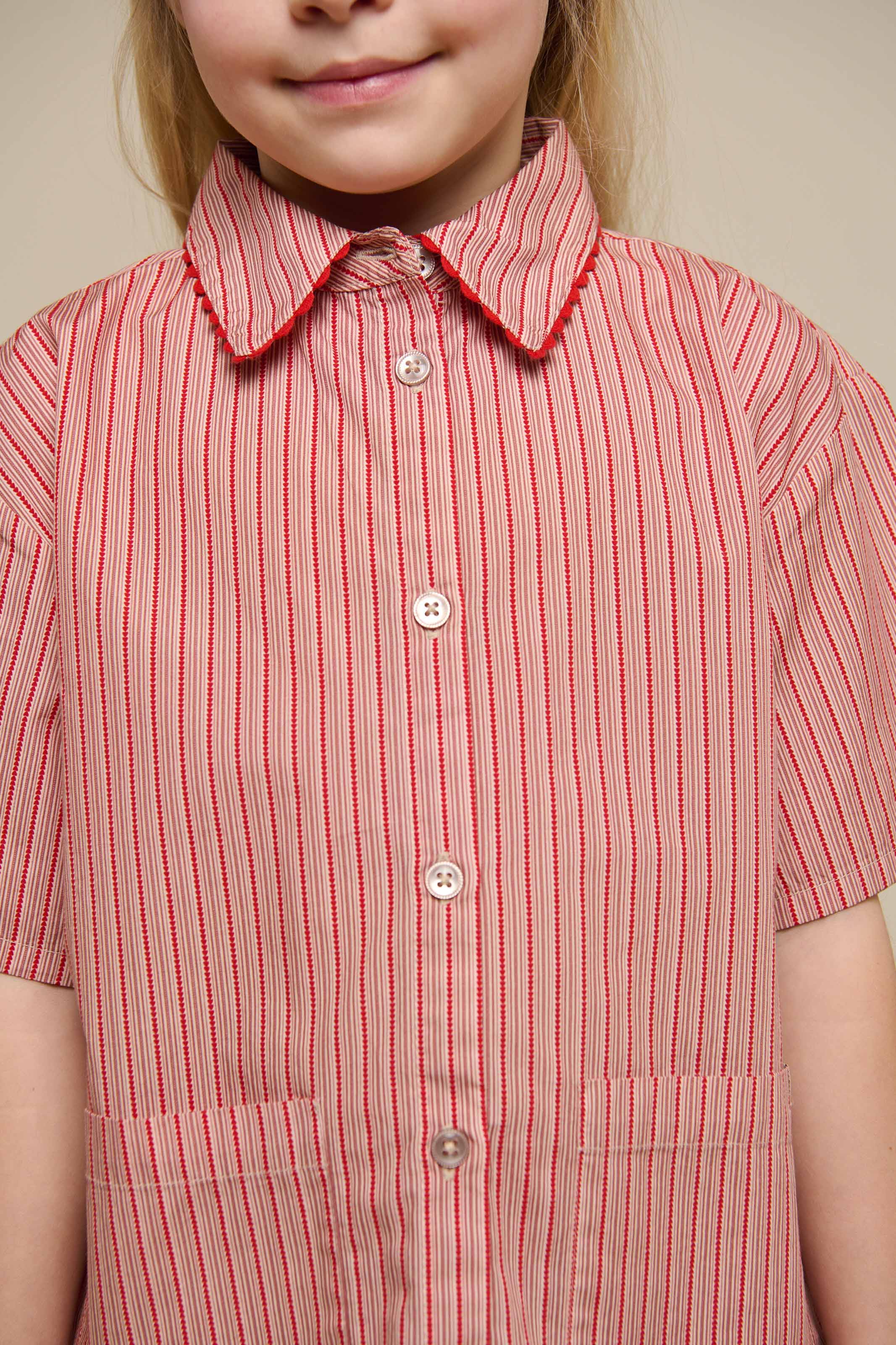 Gestreiftes Poplinhemd und Shorts Set - Tween - Old Rose/Cherry Red | 100947 Olivia - Image 4