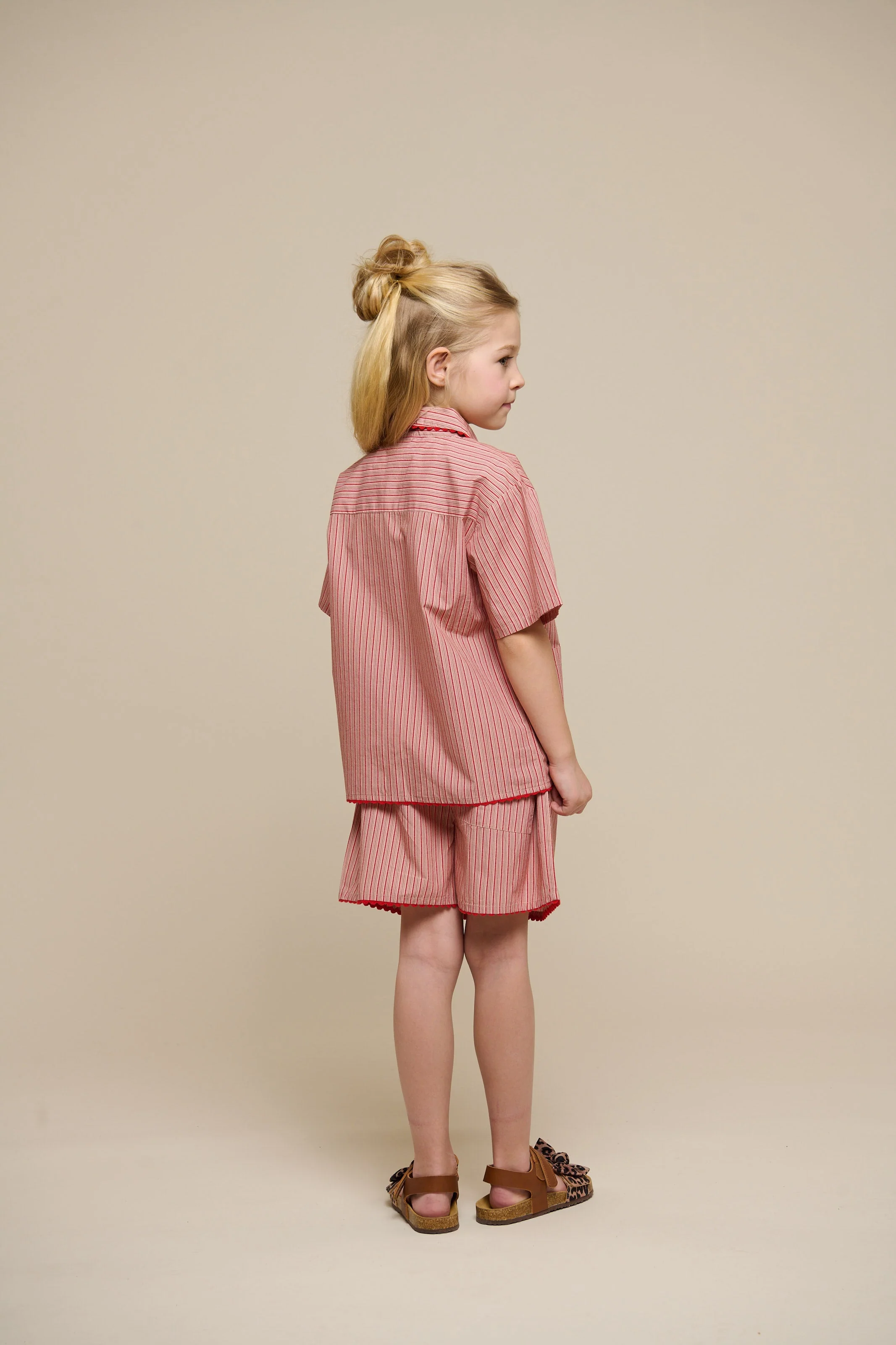 Gestreiftes Poplinhemd und Shorts Set - Tween - Old Rose/Cherry Red | 100947 Olivia - Image 5