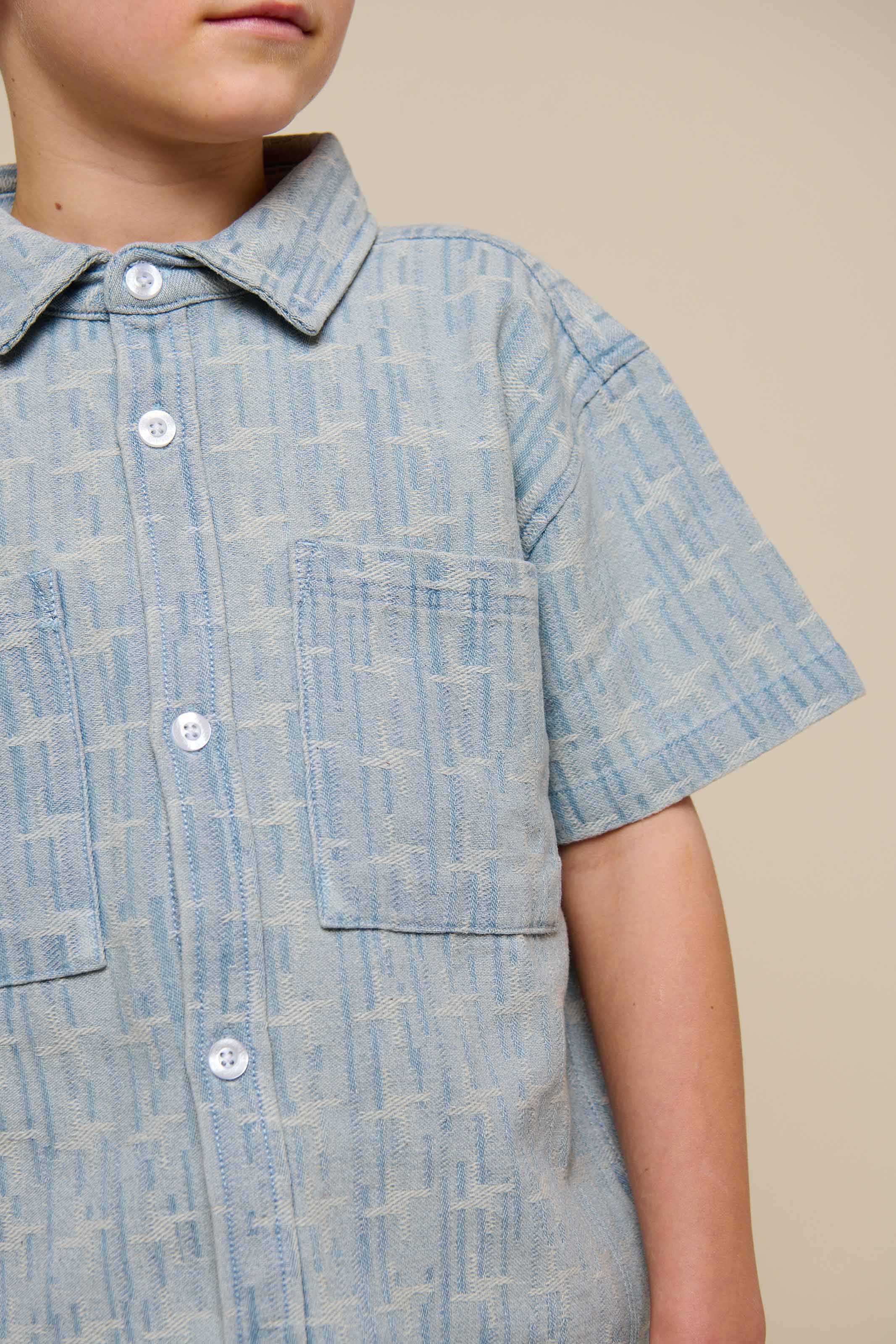 Jacquard Denim Kurzarmhemdjacke - Tween - Blue Denim | 101093 Kyle - Image 4