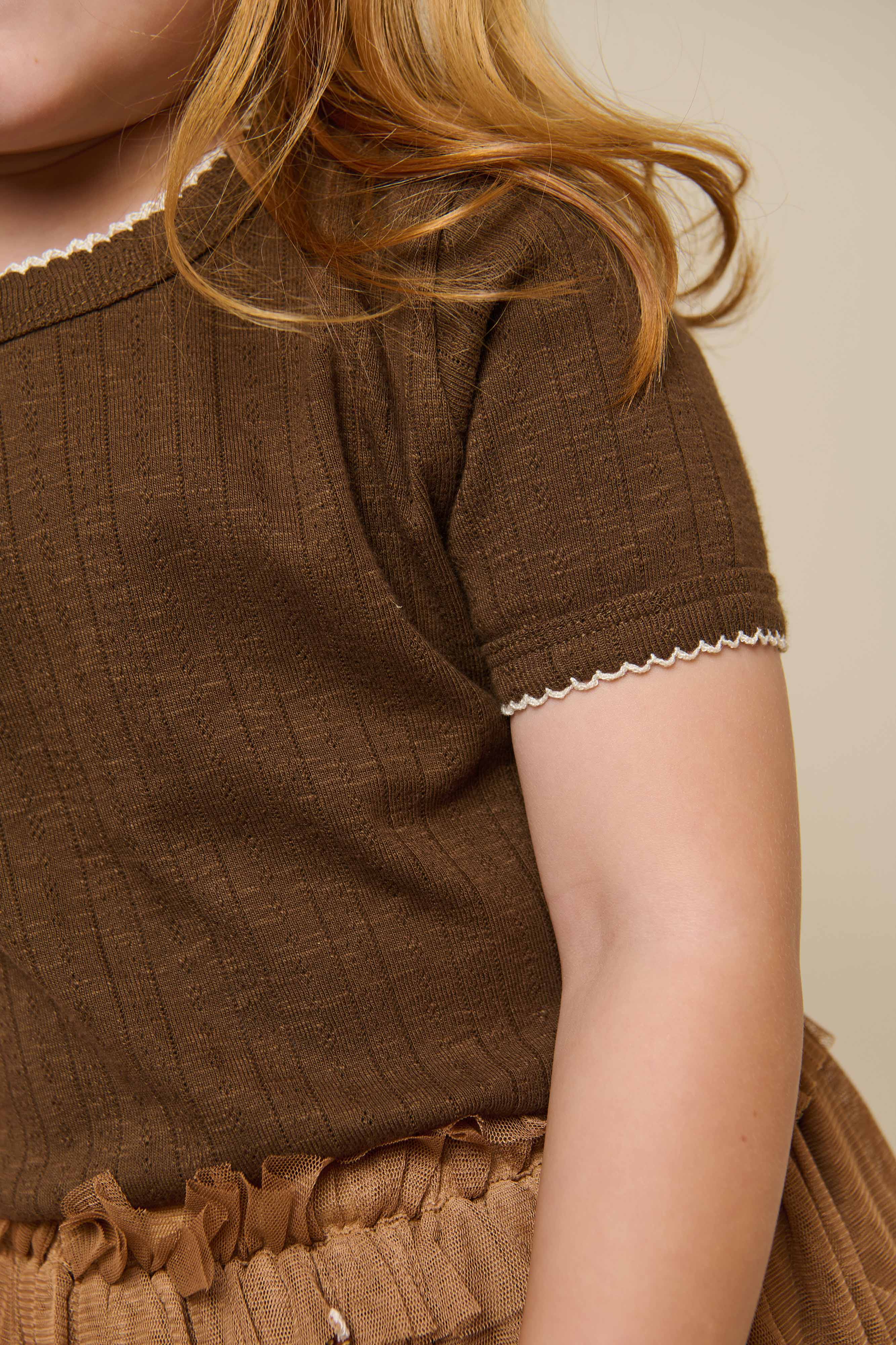 Pointelle T-Shirt mit Kontrast-Picot - Kids - Dark Brown | 101291 Drew - Image 5