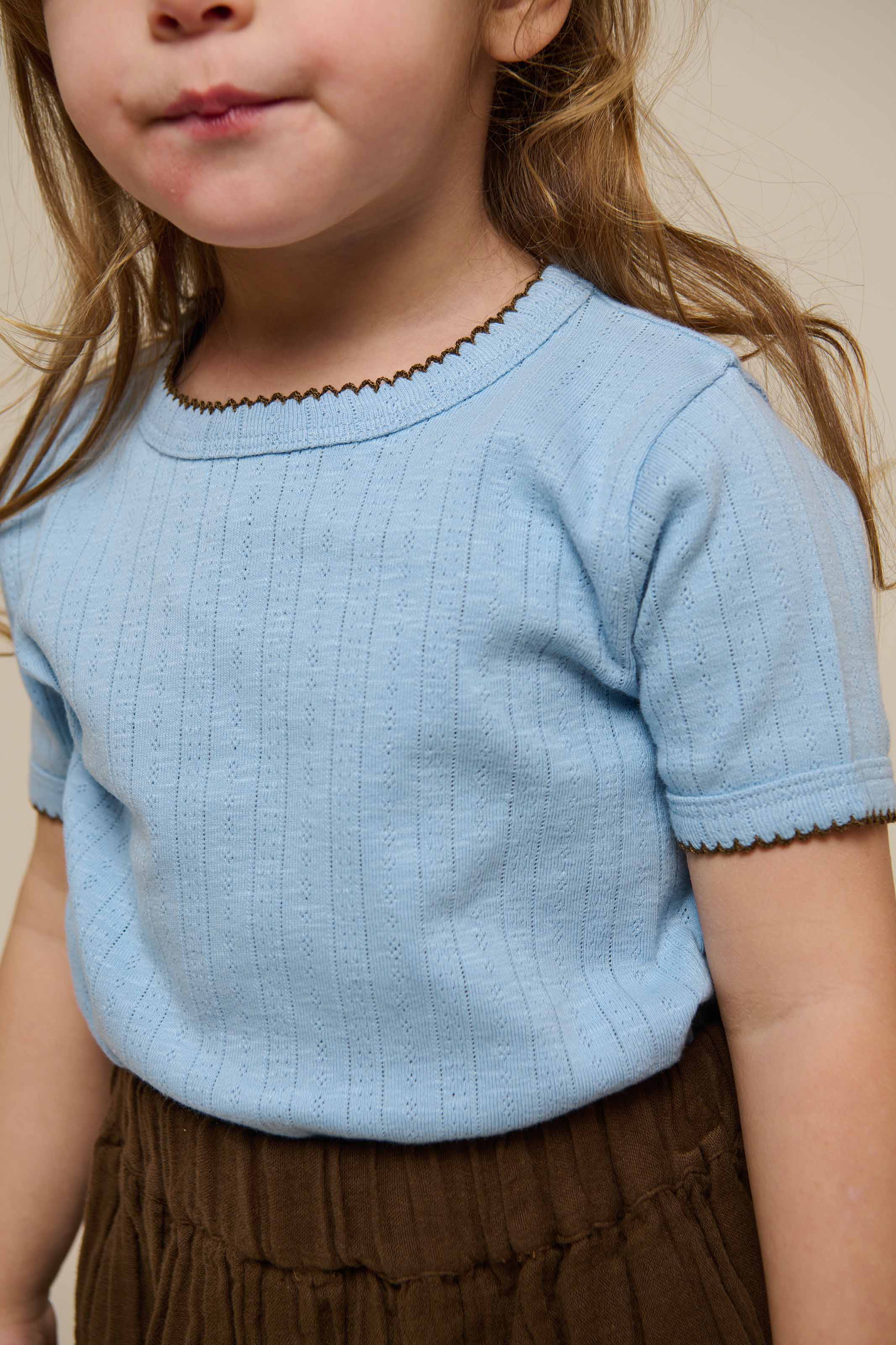 Pointelle T-Shirt mit Kontrast-Picot - Kids - Powder Blue | 101285 Drew - Image 5