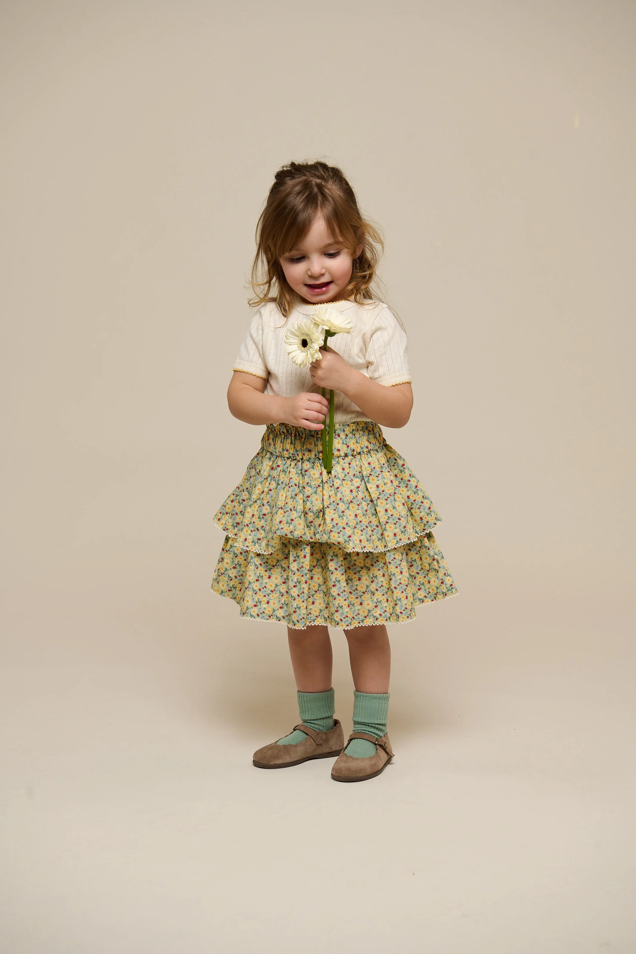 Poplin-Rock mit Blumenmuster und Rüsche - Kids - Green | 100954 Poppy - Image 2