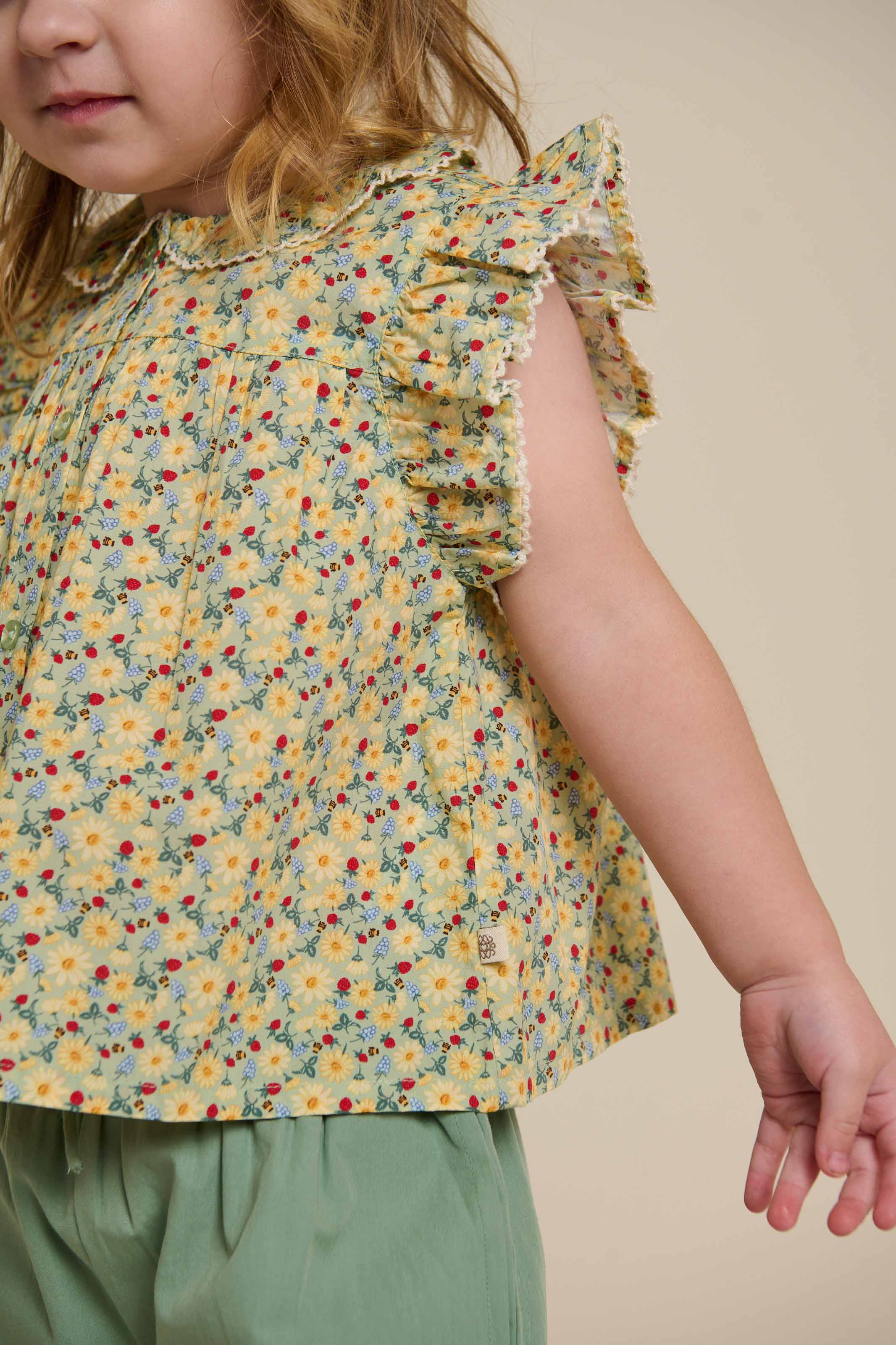 Poplin-Top mit Blumenmuster und Rüsche - Kids - Green | 100950 Poppy - Image 4