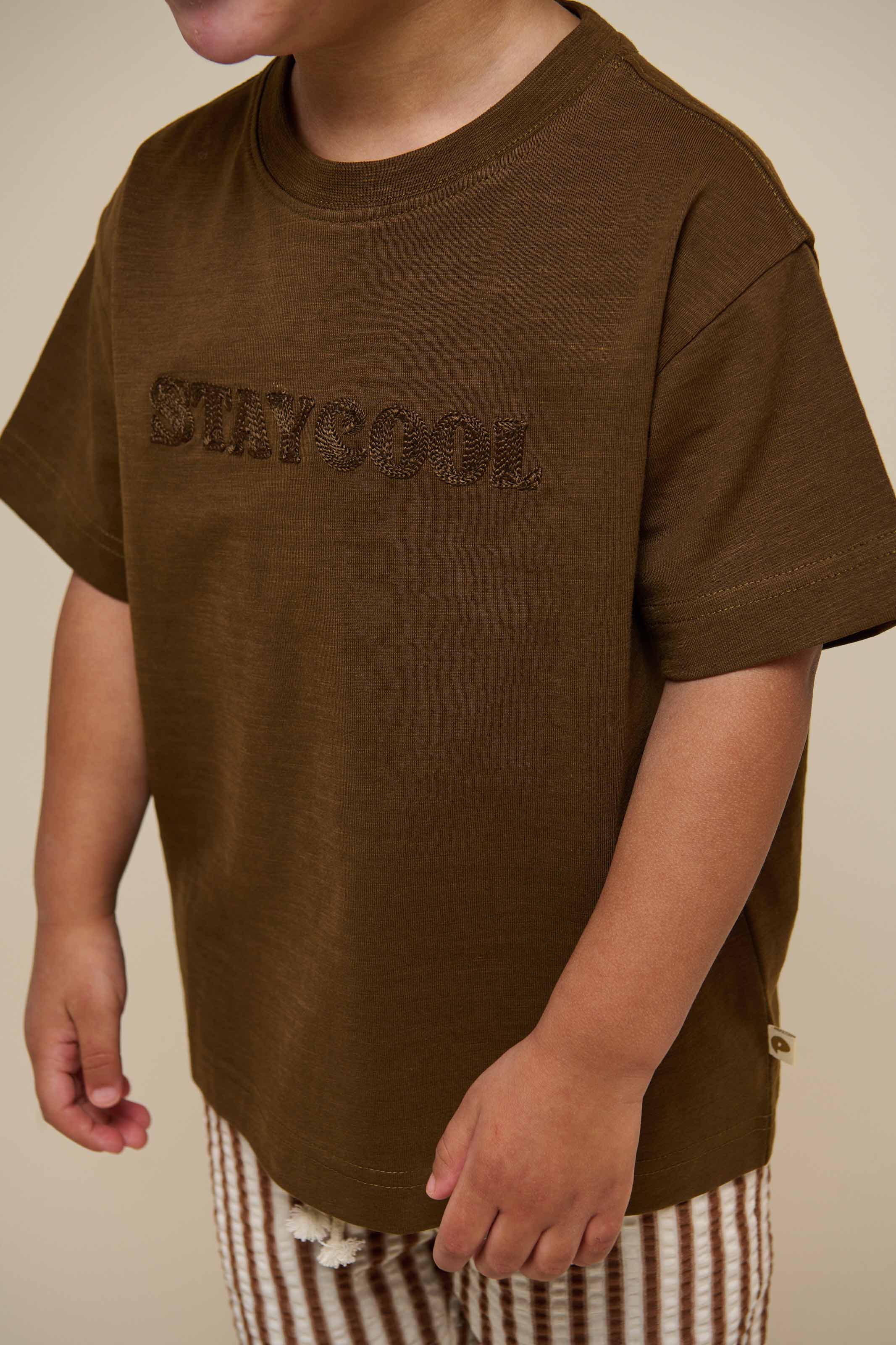 Slub-Jersey Stickerei T-Shirt - Kids - Dark Brown | 101157 Villum - Image 4