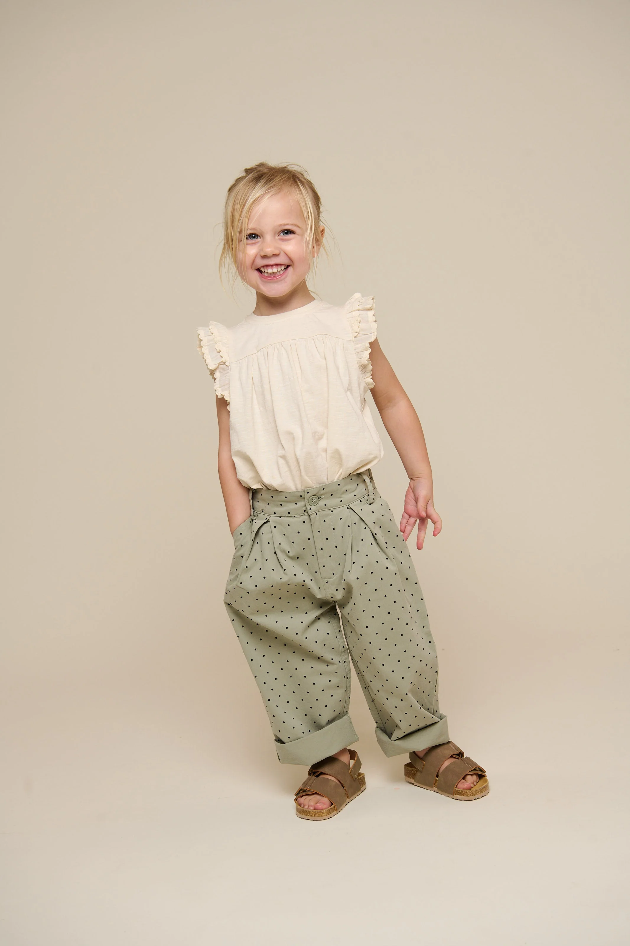Twill-Hose mit Punkten - Kids - Dusty Green | 100616 Iris - Image 2
