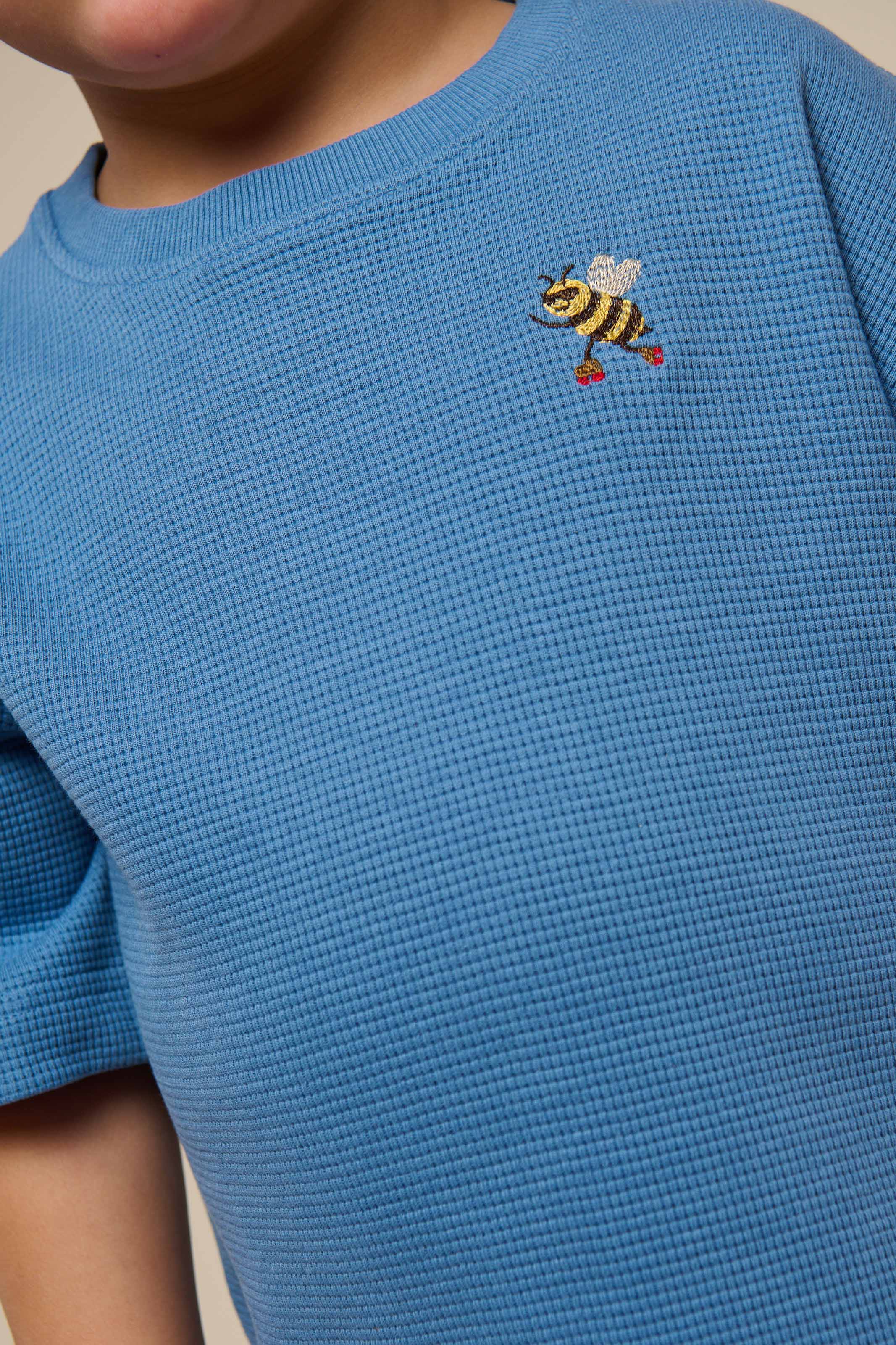 Waffel T-Shirt - Kids - Dusty Blue | 101150 Evan - Image 4