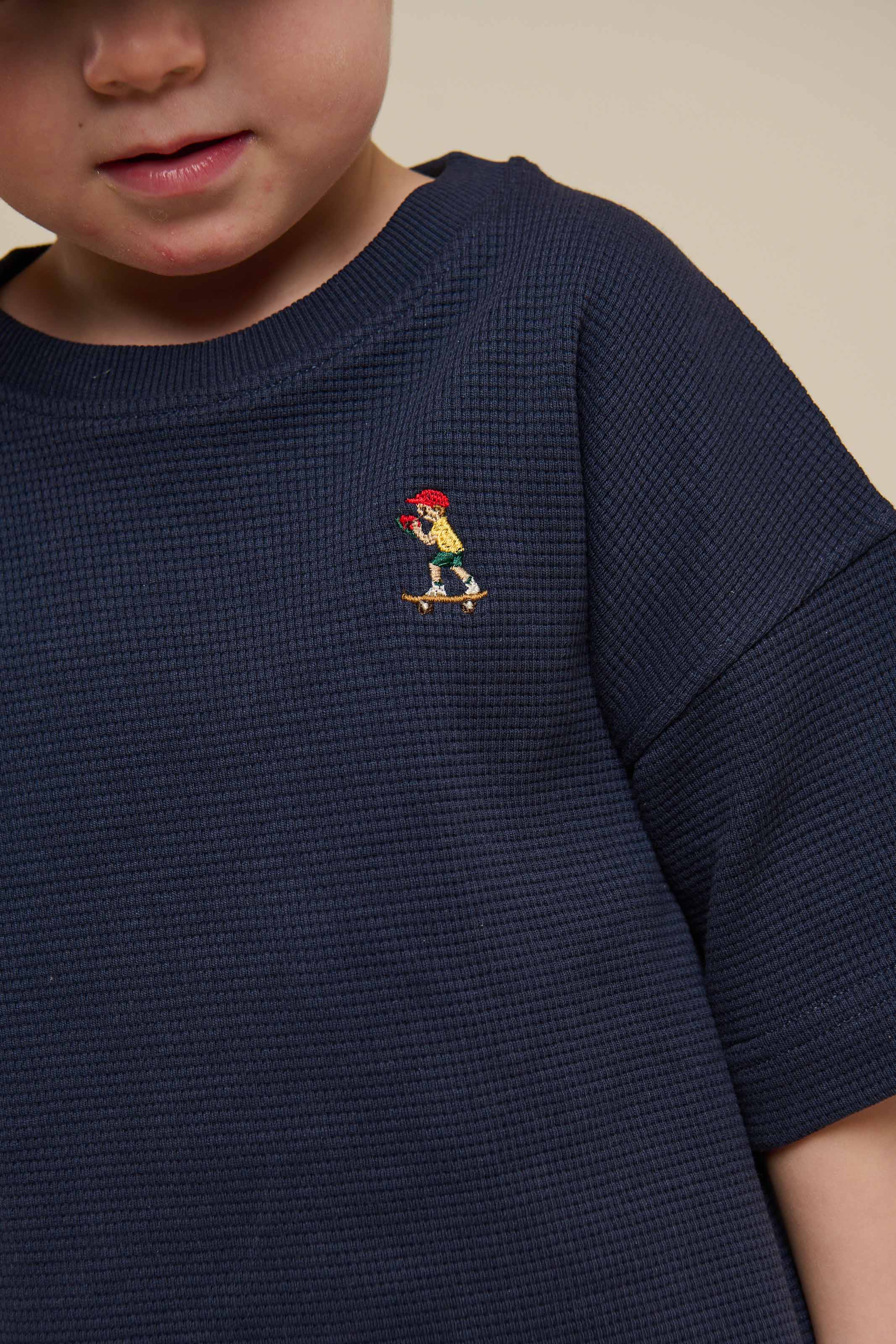 Waffel T-Shirt - Kids - Navy | 101152 Evan - Image 4